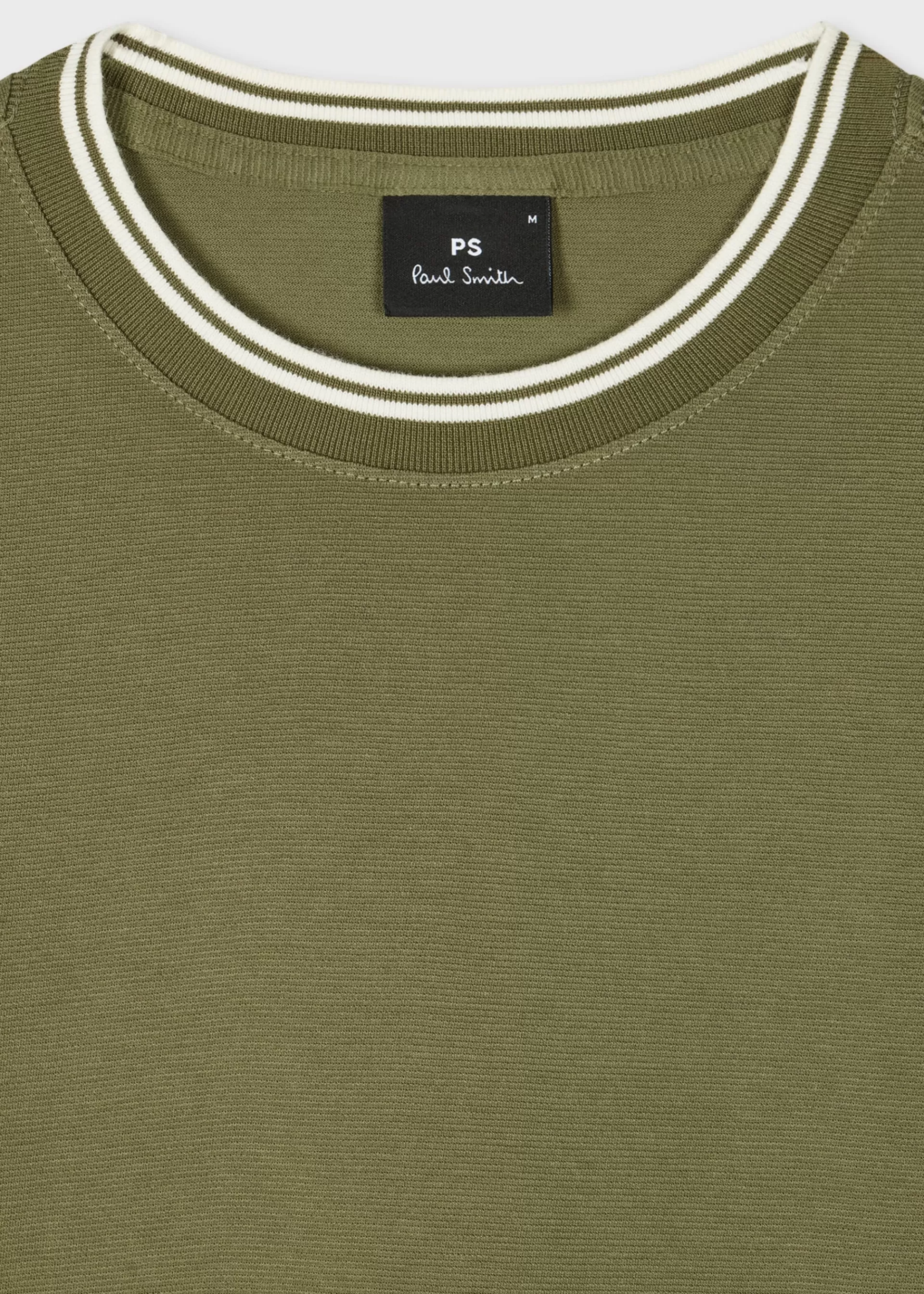 Khaki Regular-Fit Contrast Stripe Cotton T-Shirt>Paul Smith Fashion