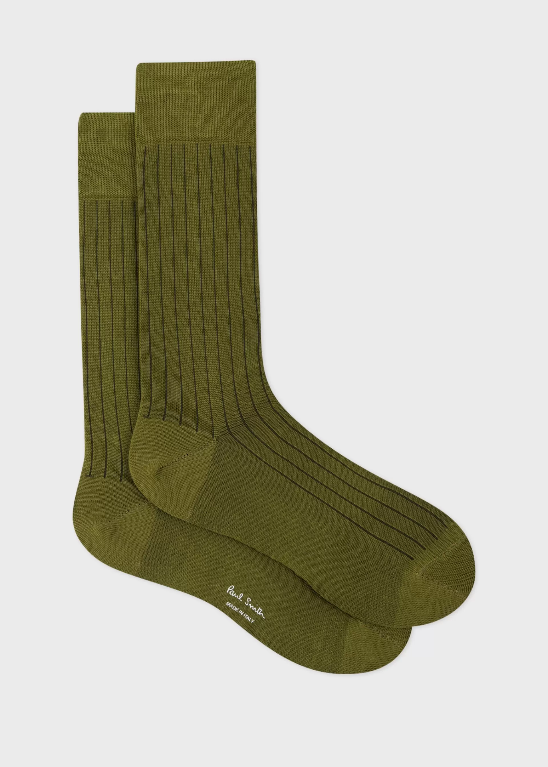 Khaki Ribbed Cotton-Blend Socks>Paul Smith Shop