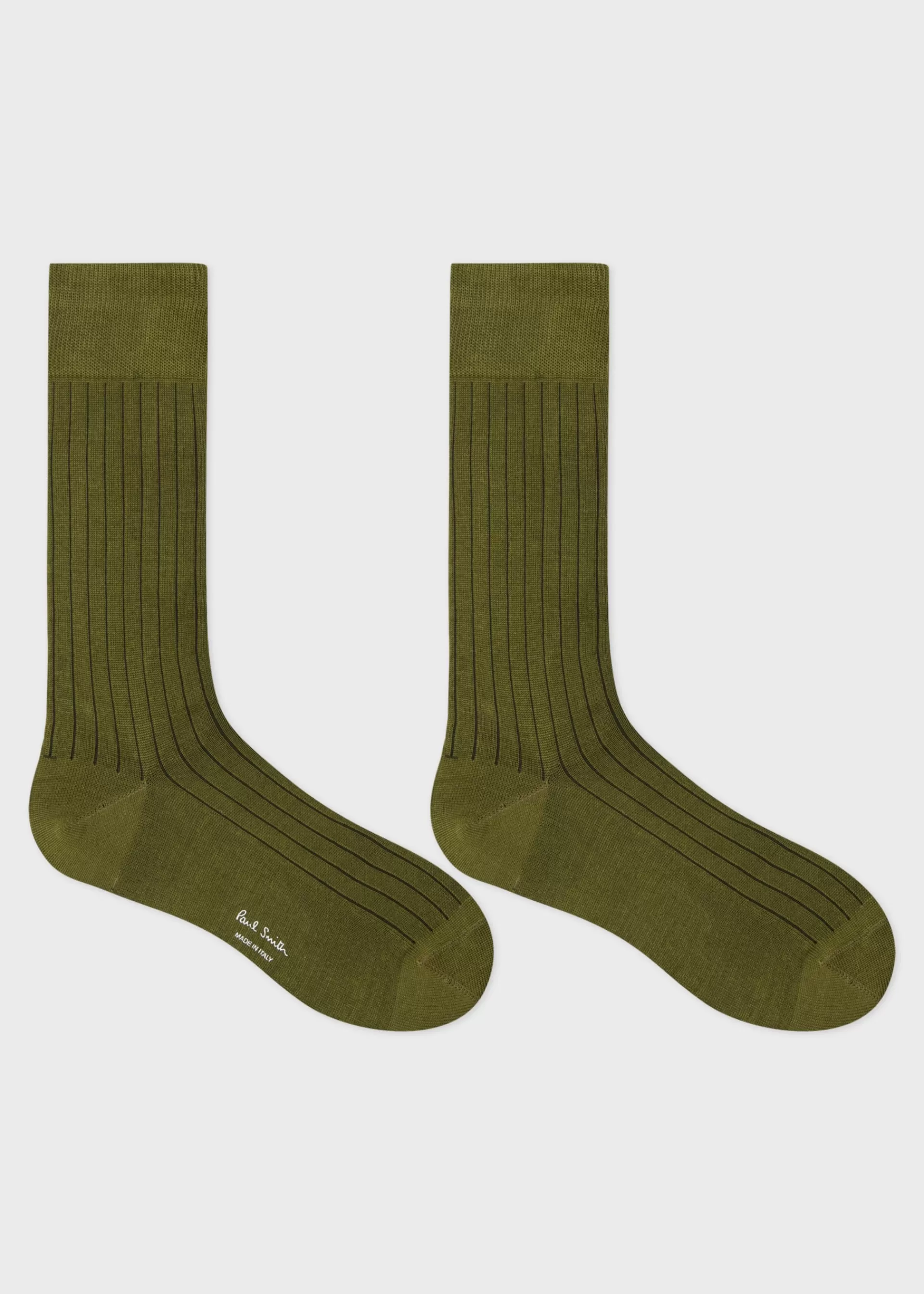 Khaki Ribbed Cotton-Blend Socks>Paul Smith Shop