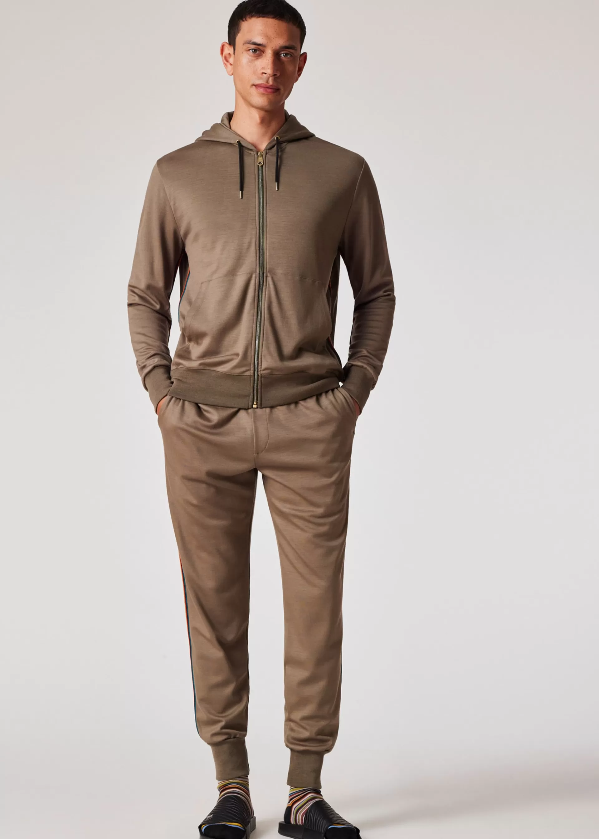 Khaki Washable Wool 'Signature Stripe' Zip Hoodie and Sweatpants Set>Paul Smith Fashion