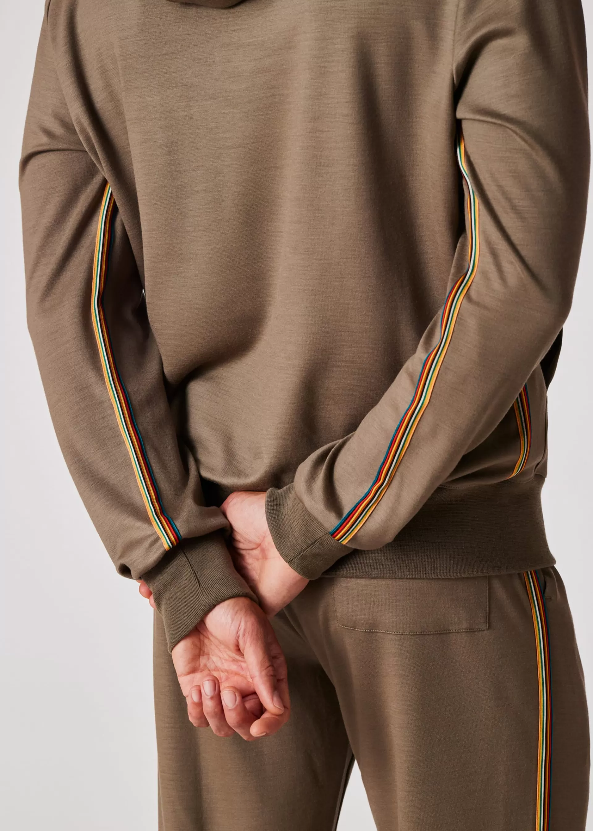 Khaki Washable Wool 'Signature Stripe' Zip Hoodie and Sweatpants Set>Paul Smith Fashion