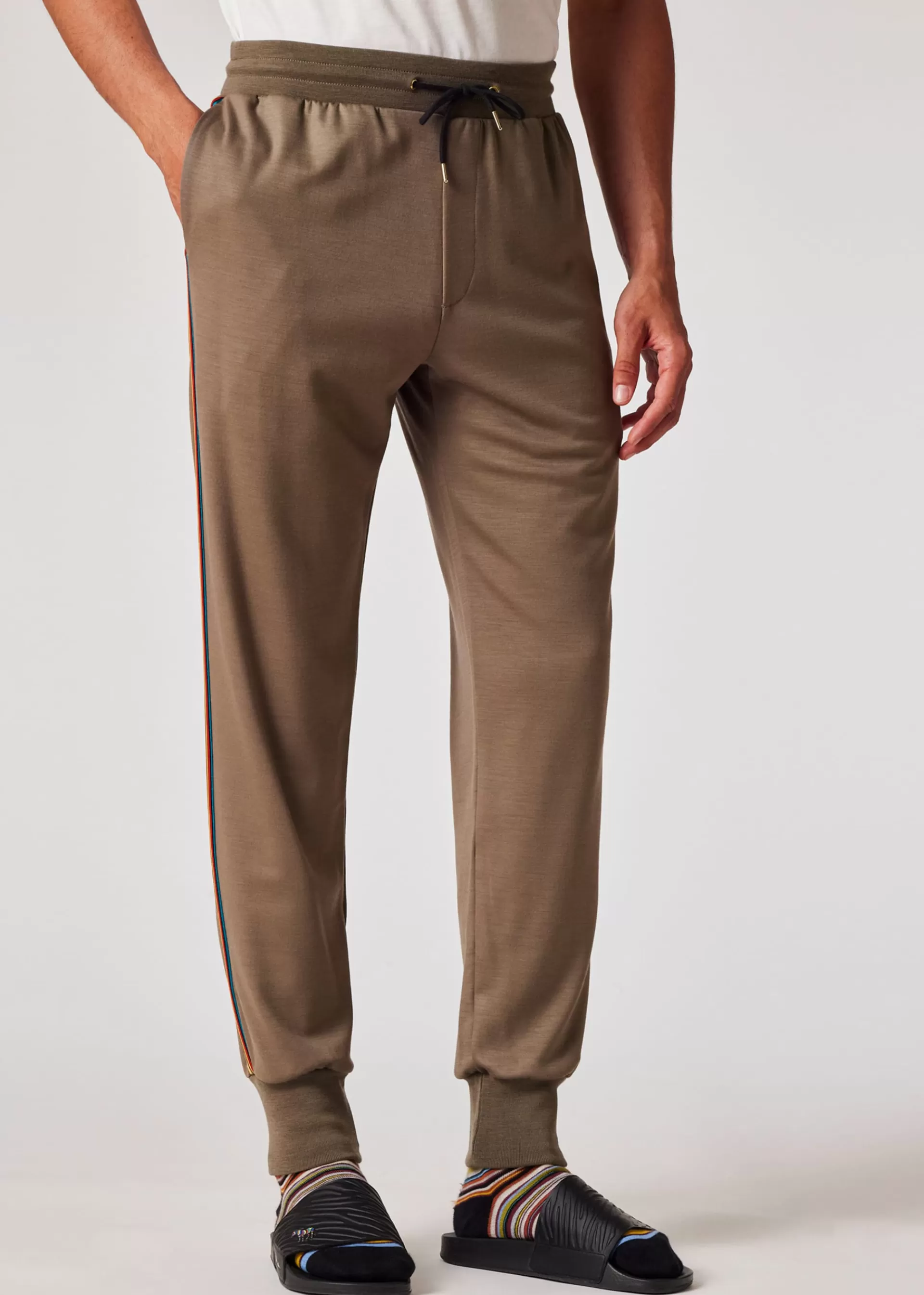 Khaki Washable Wool 'Signature Stripe' Zip Hoodie and Sweatpants Set>Paul Smith Fashion