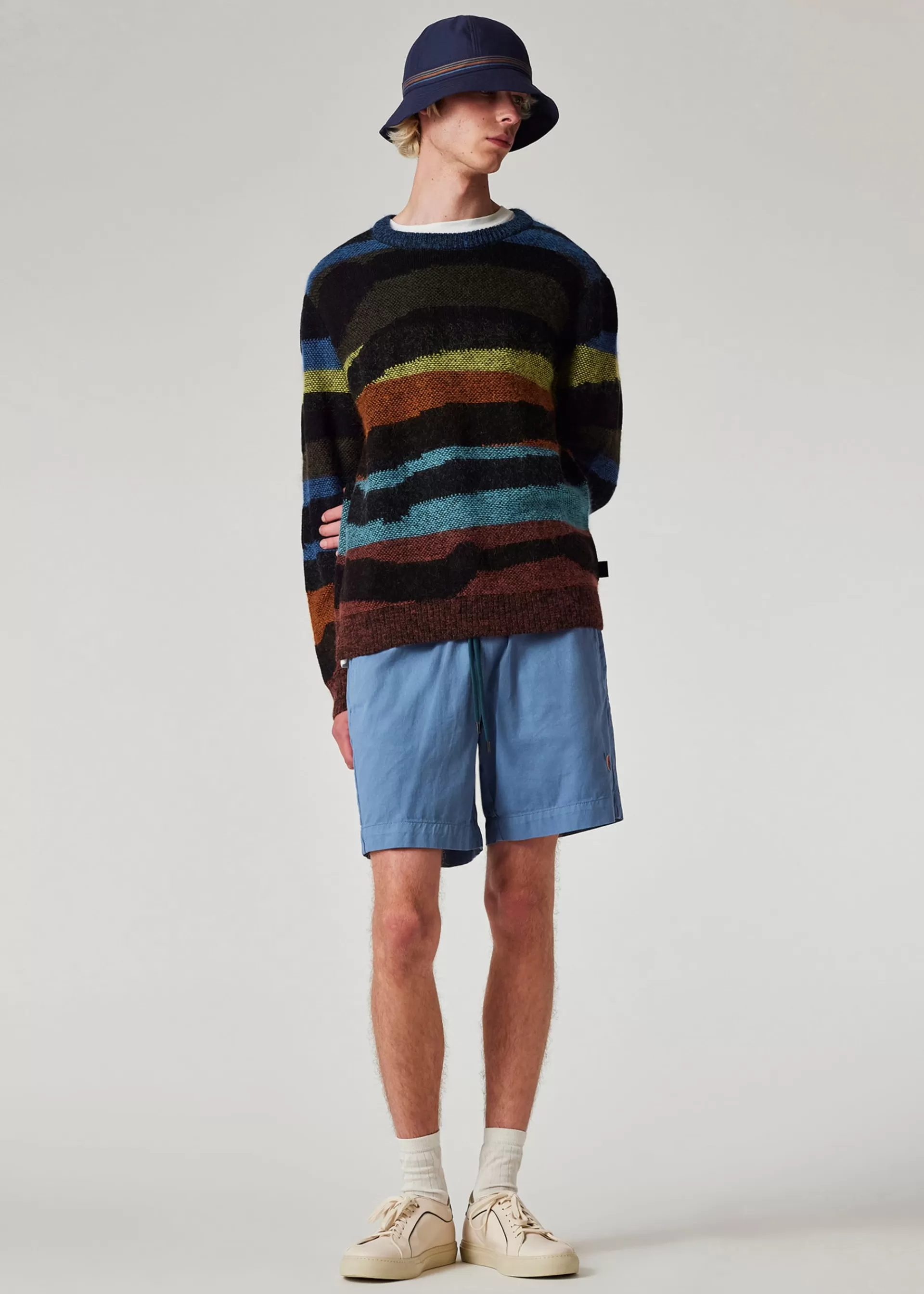 Light Blue 'Broad Stripe Zebra' Drawstring Shorts>Paul Smith Fashion