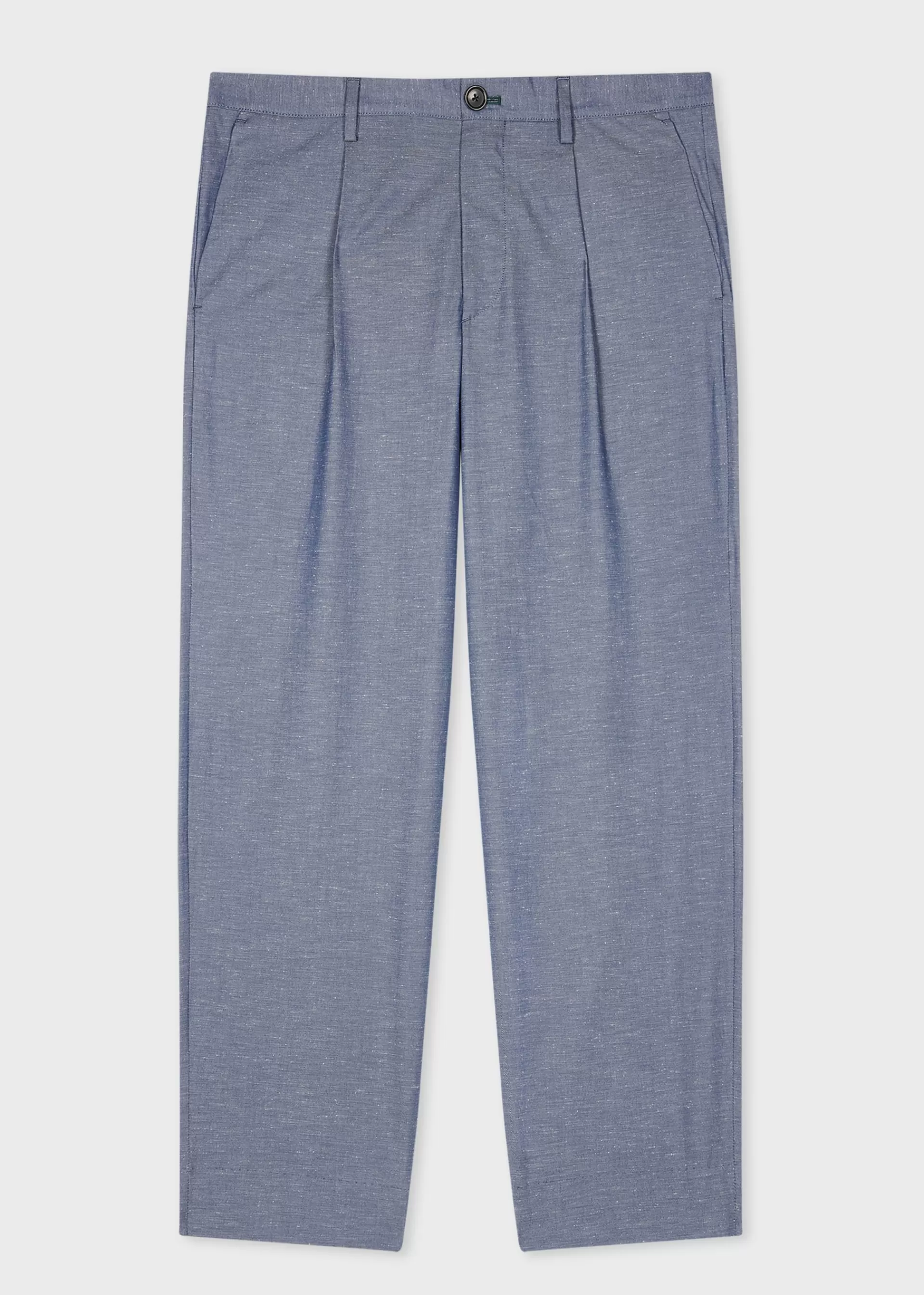 Light Blue Slub Cotton-Blend Pleated Trousers>Paul Smith Best