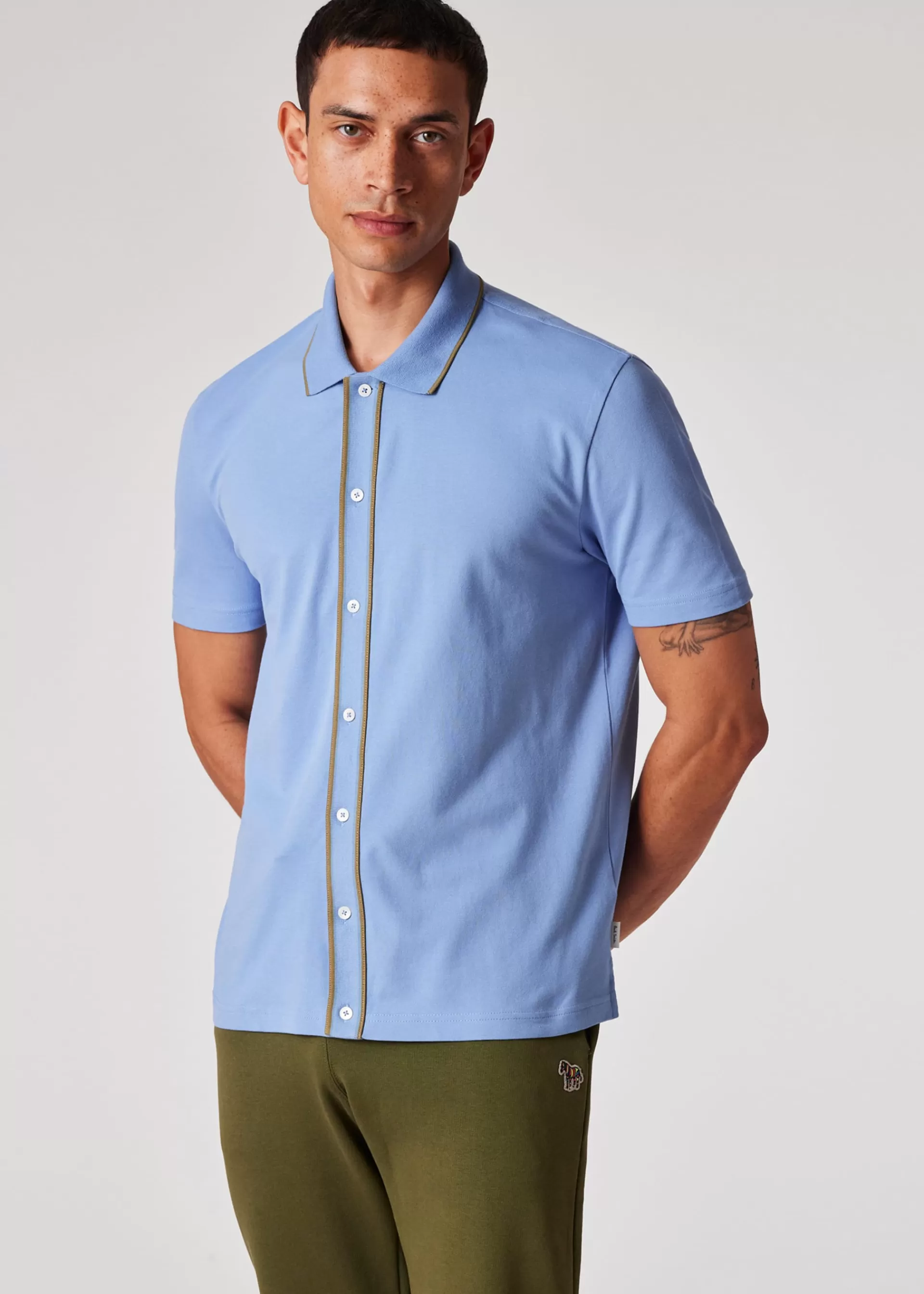 Light Blue Stretch-Cotton Polo Shirt With Tipping>Paul Smith Best Sale