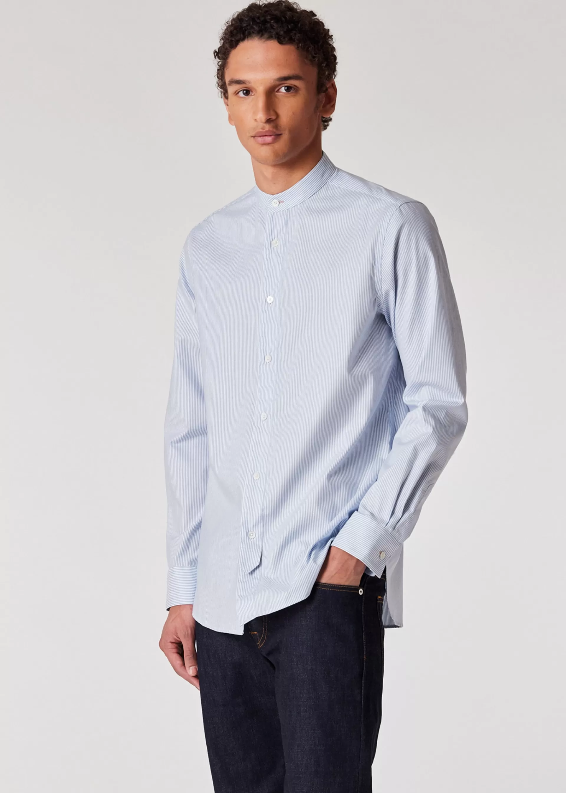 Light Blue Stripe Stand-Collar Shirt>Paul Smith Cheap