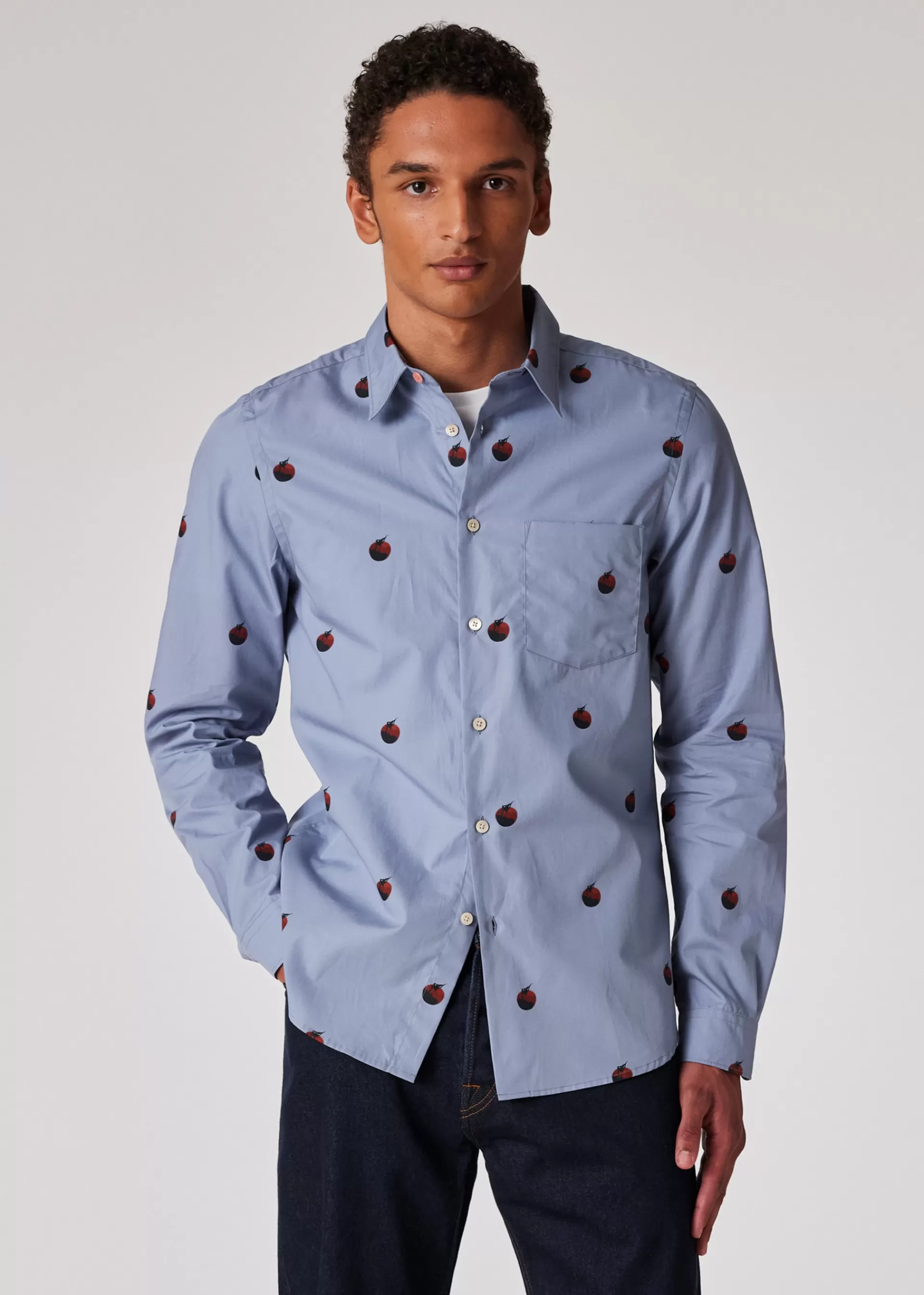 Light Blue Tailored-Fit 'Tomato' Print Shirt>Paul Smith Cheap