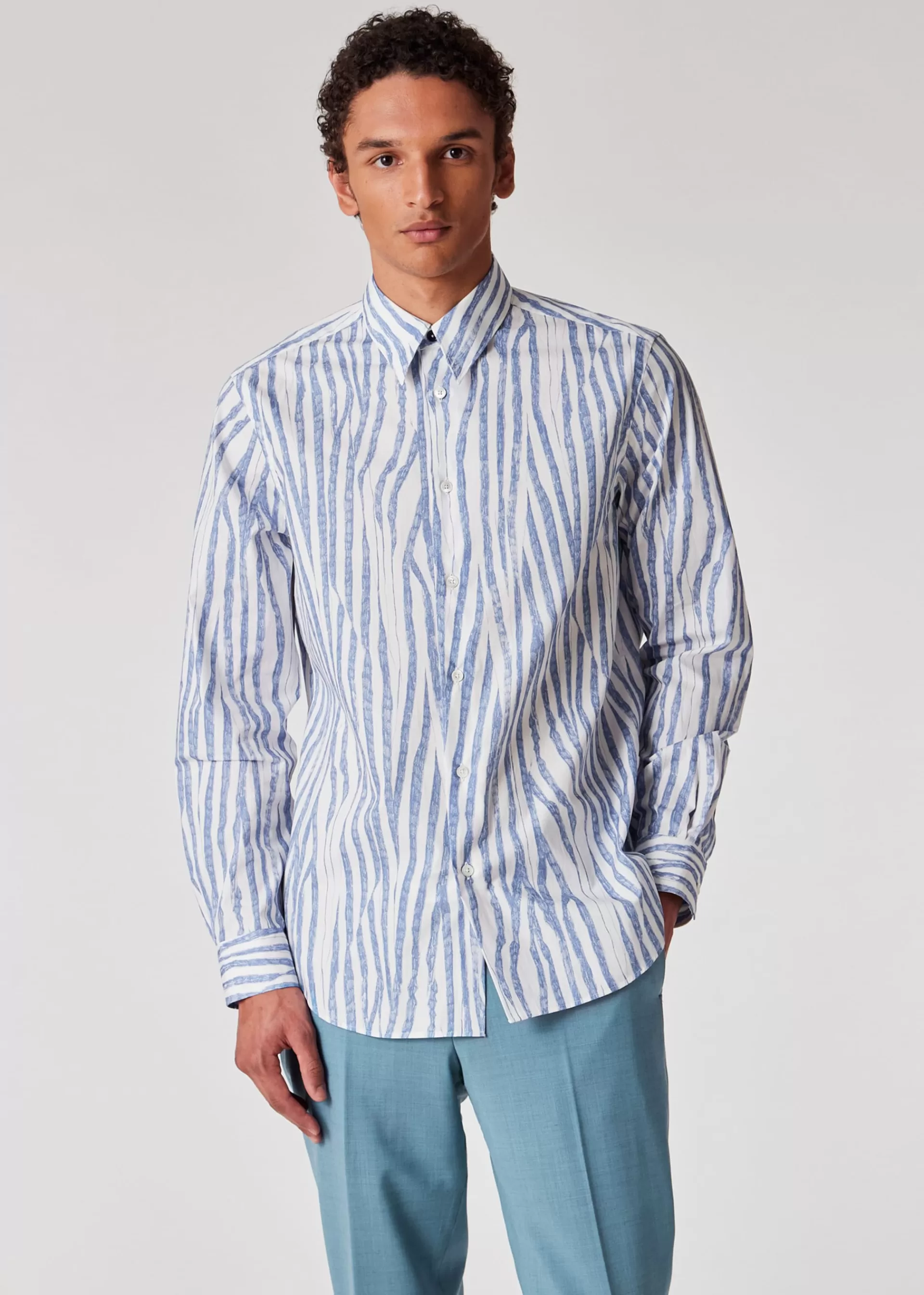 Light Blue 'Wood Grain Stripe' Cotton Shirt>Paul Smith Flash Sale