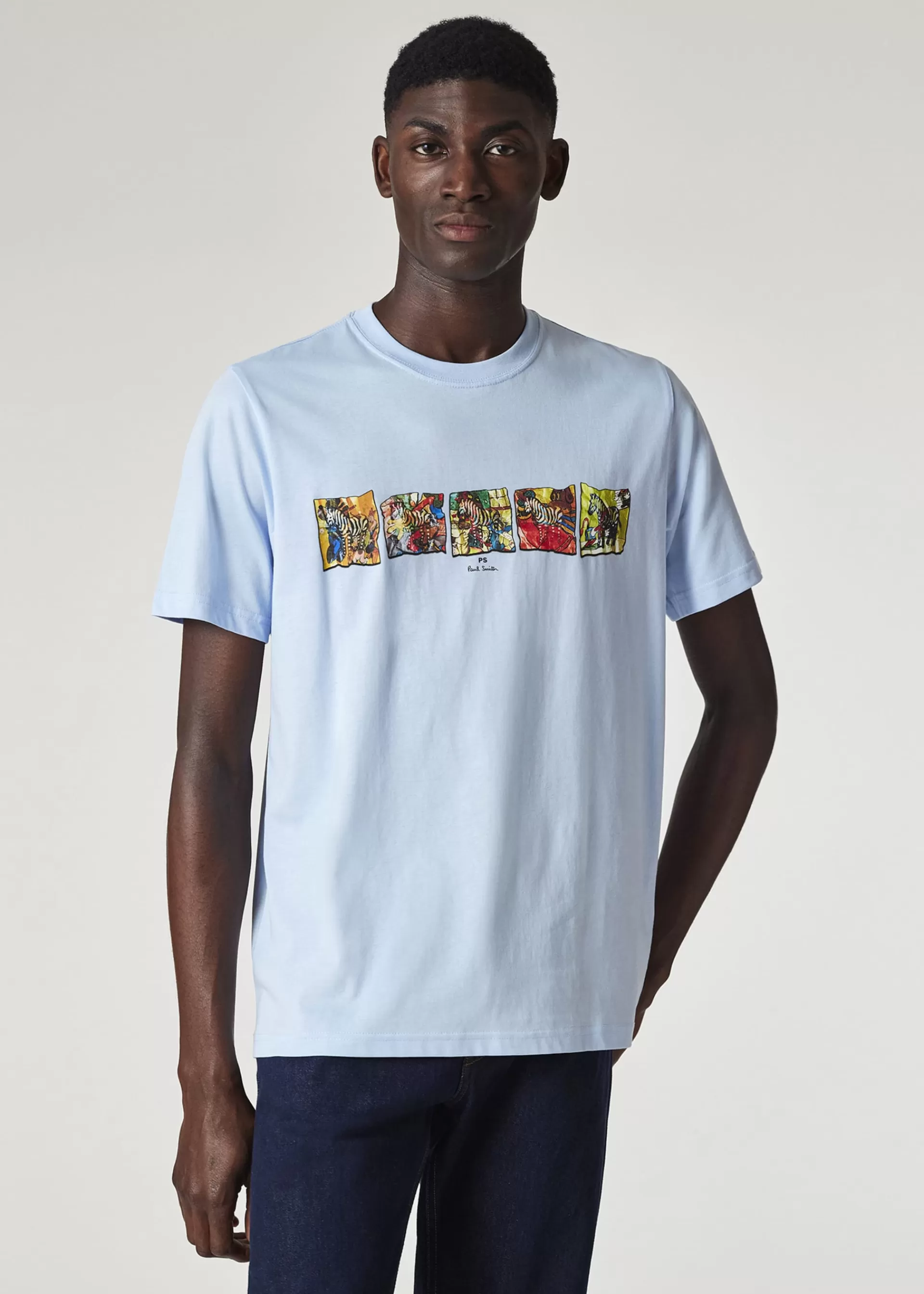 Light Blue 'Zebra' Line Up Print T-Shirt>Paul Smith Cheap