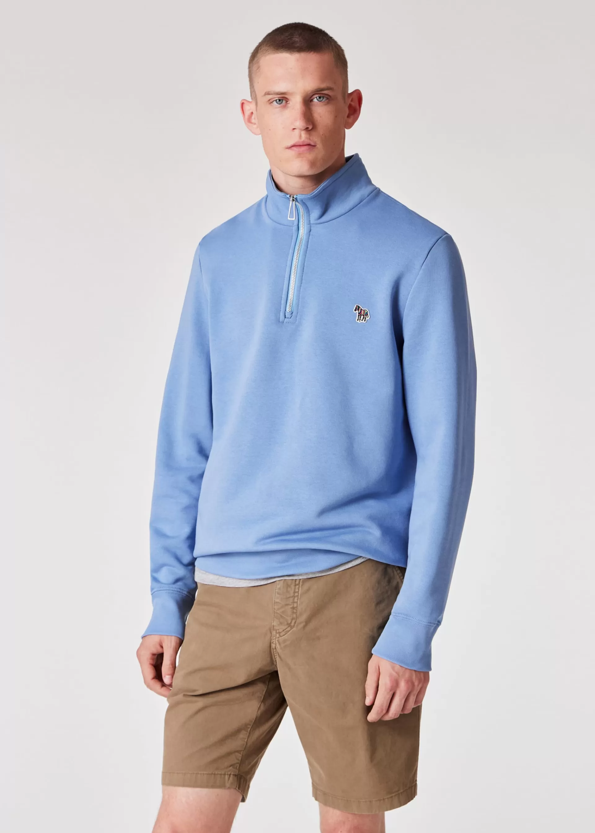 Light Blue Zebra Logo Zip-Neck Sweatshirt>Paul Smith Store