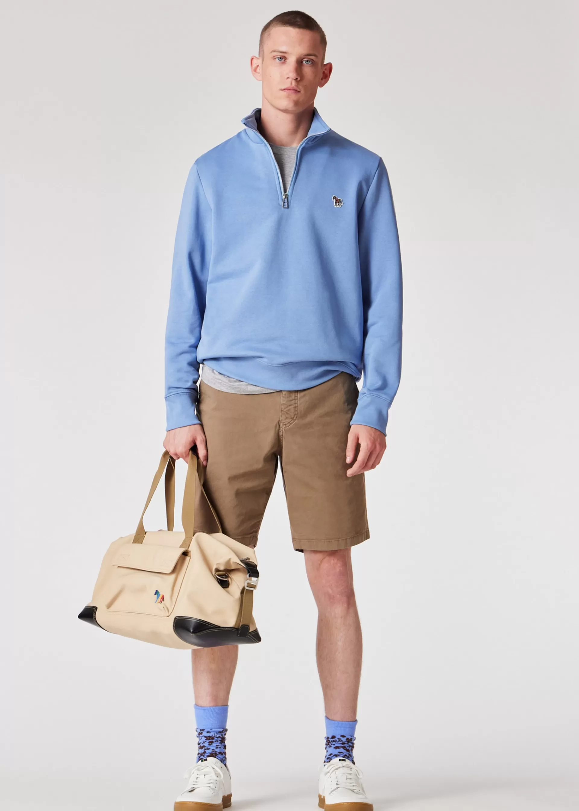 Light Blue Zebra Logo Zip-Neck Sweatshirt>Paul Smith Store