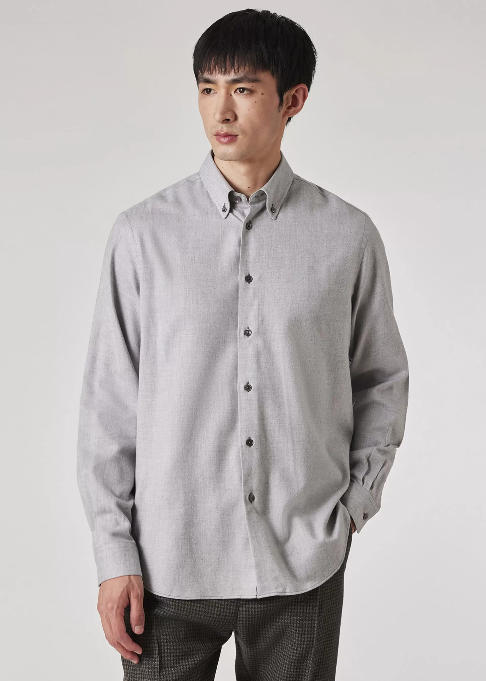 Light Grey Cotton-Lyocell Flannel Button-Down Shirt>Paul Smith Store
