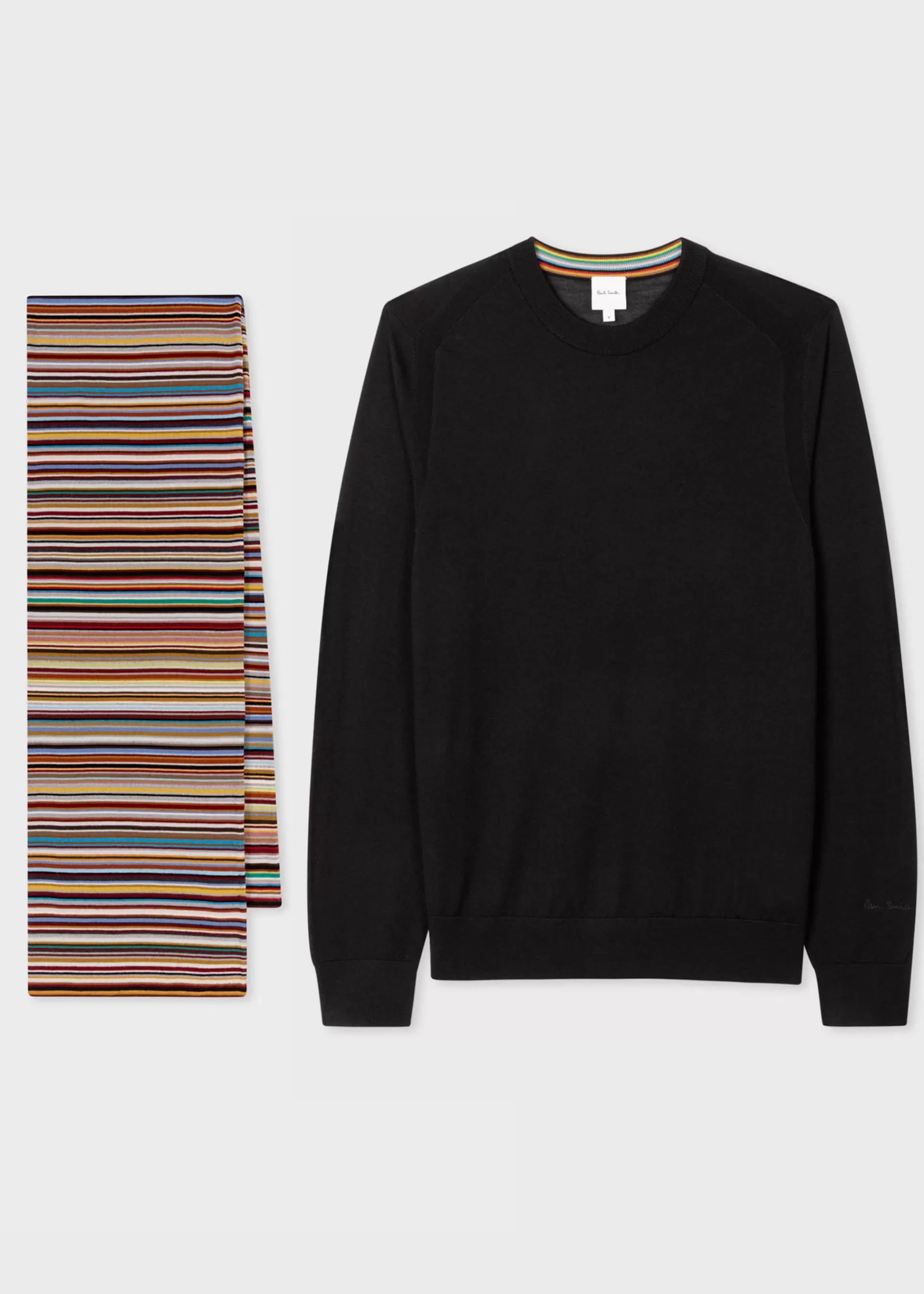 Merino Wool 'Signature Stripe' Scarf & Black Sweater Gift Set>Paul Smith Cheap