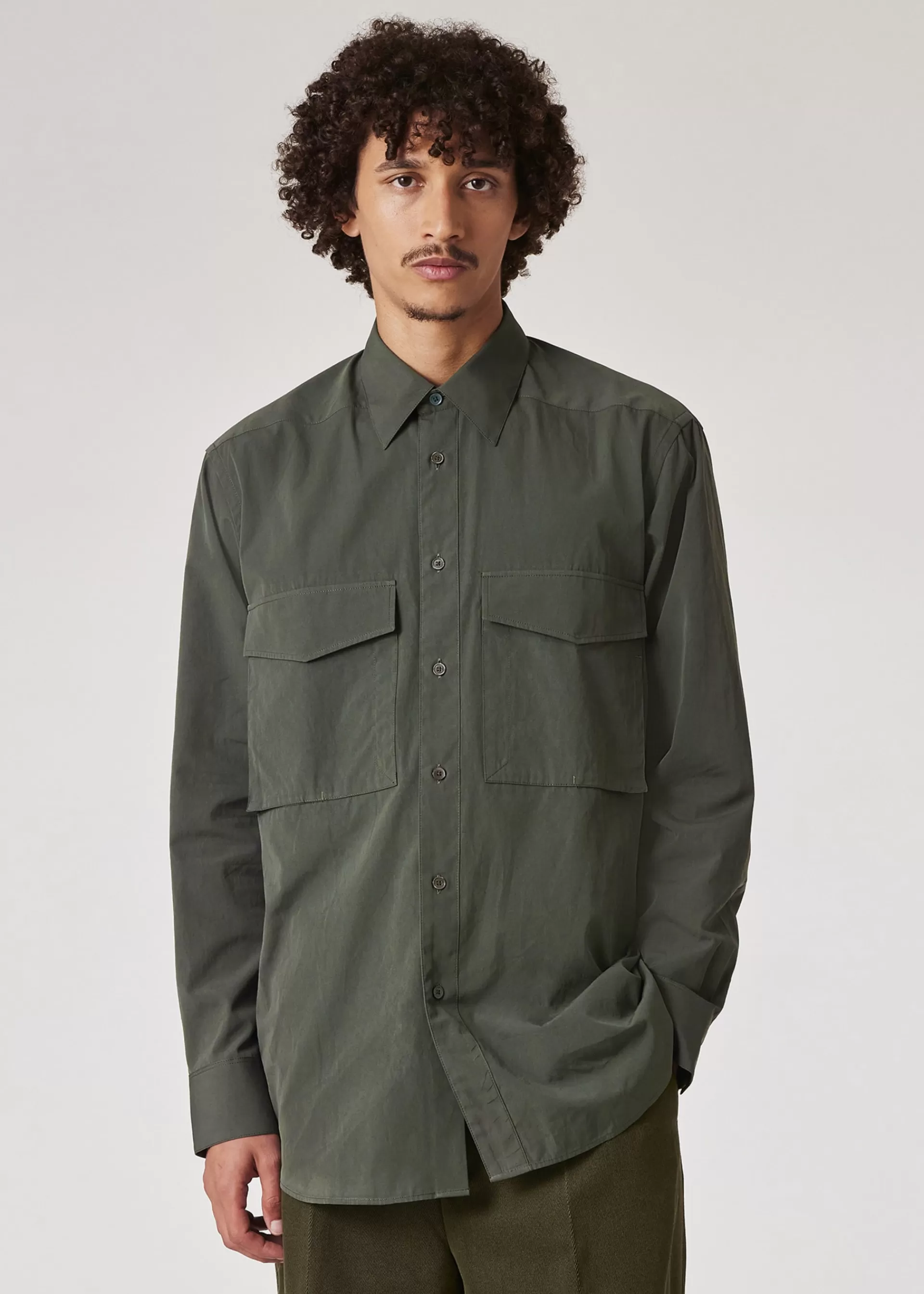 Military Green Cotton Poplin Casual-Fit Shirt>Paul Smith Store