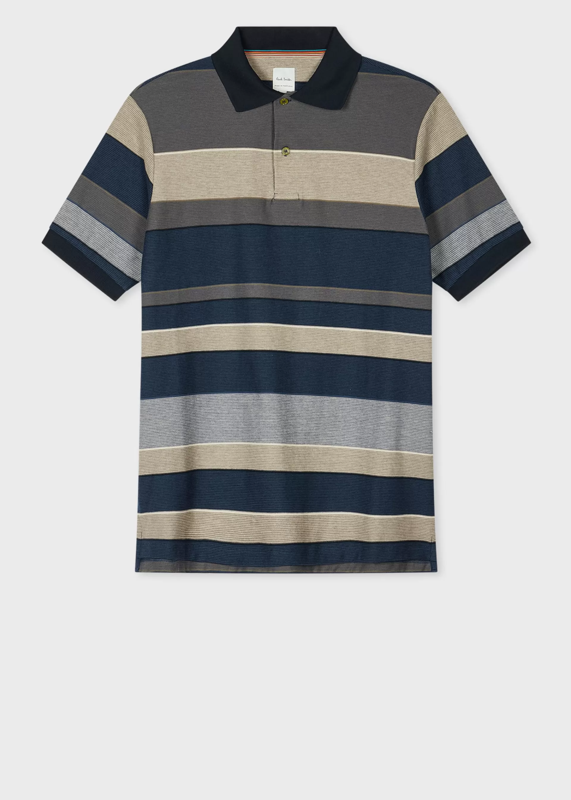 Navy And Khaki Cotton Multi Stripe Polo>Paul Smith Discount