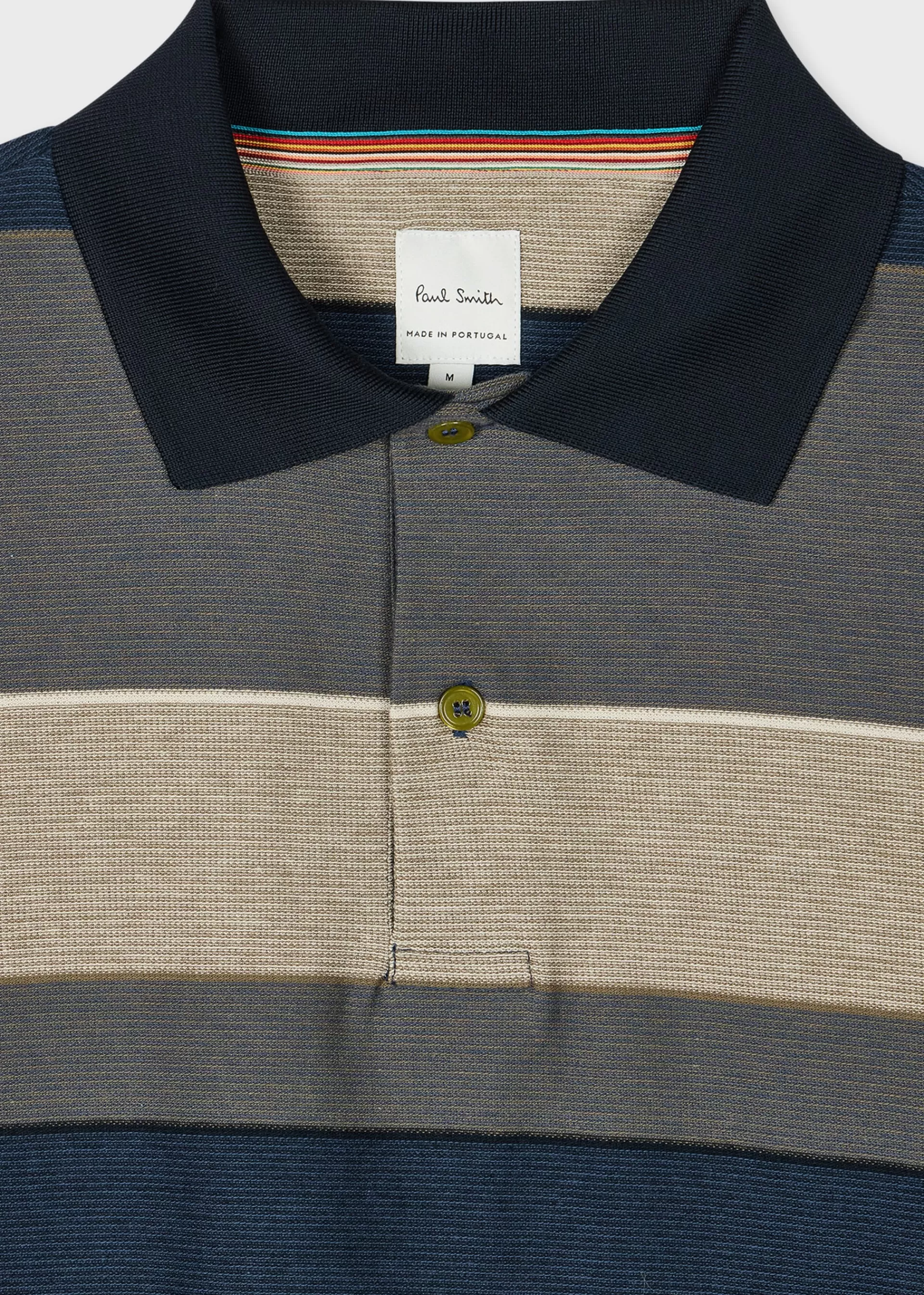 Navy And Khaki Cotton Multi Stripe Polo>Paul Smith Discount