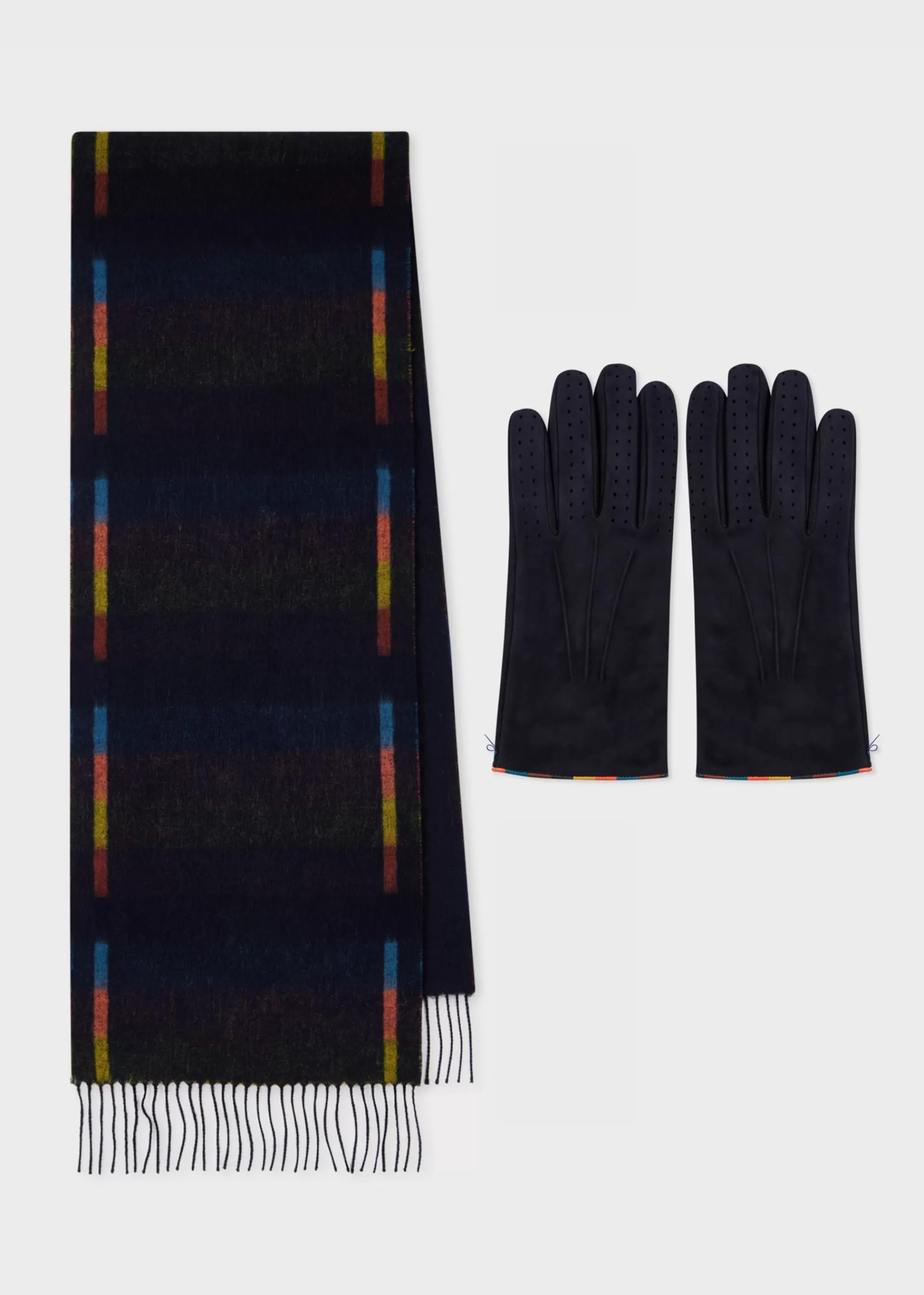 Navy 'Artist Stripe' Suede Gloves & Wool Scarf Gift Set>Paul Smith Store