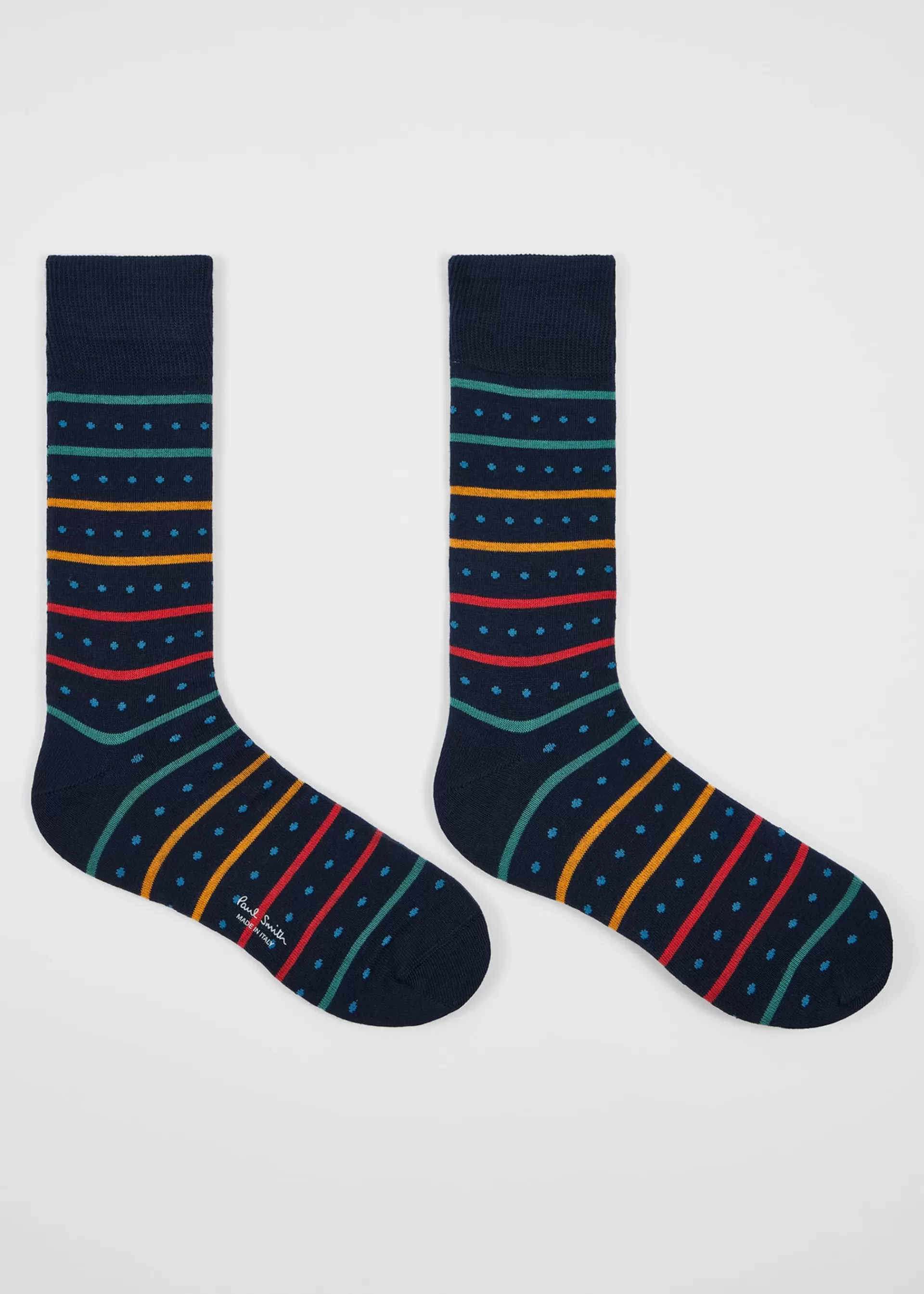 Navy Blue Cotton-Blend Polka Dot Stripe Socks>Paul Smith Store