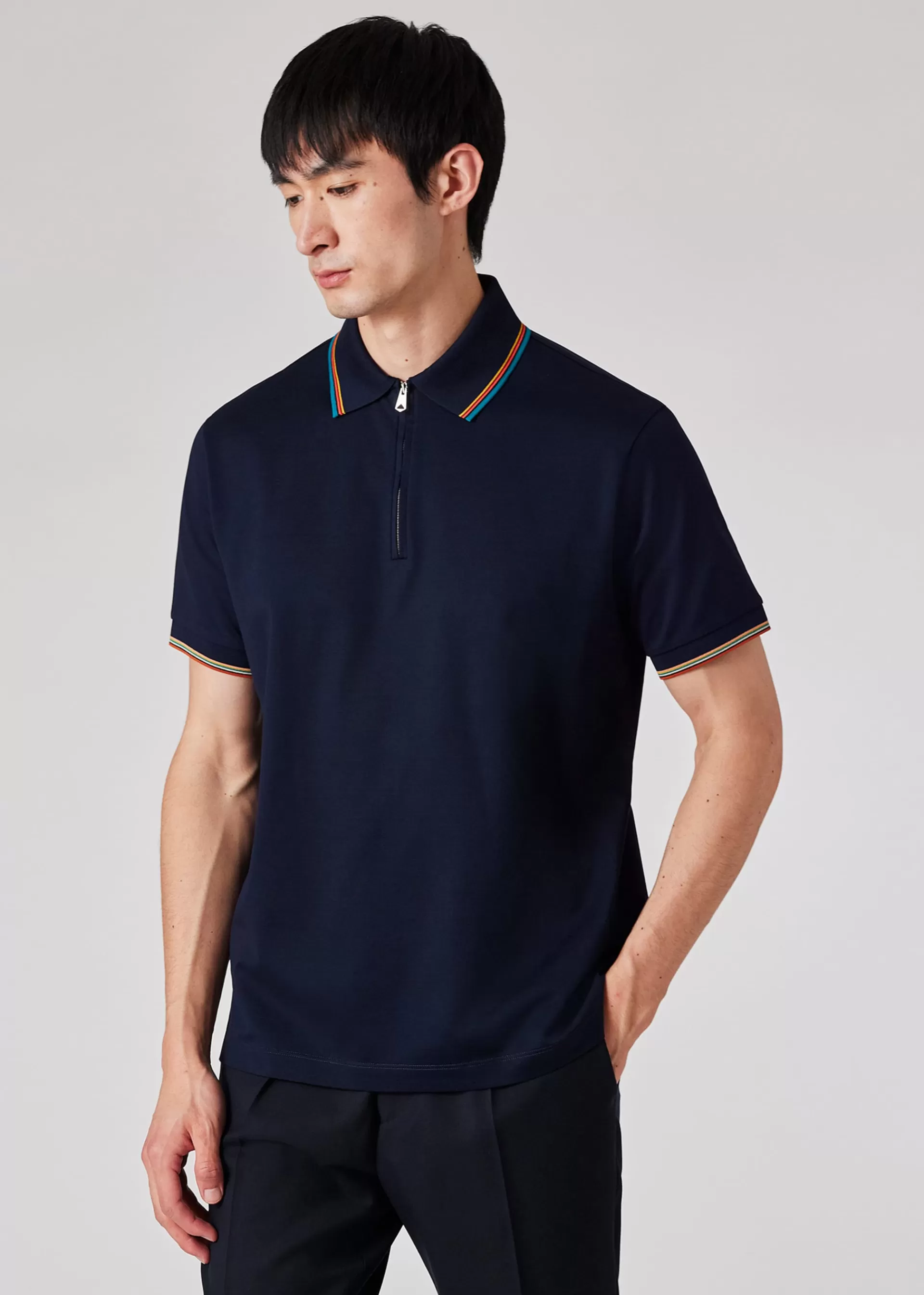 Cotton 'Signature Stripe' Trim Zip Polo Shirt>Paul Smith Cheap