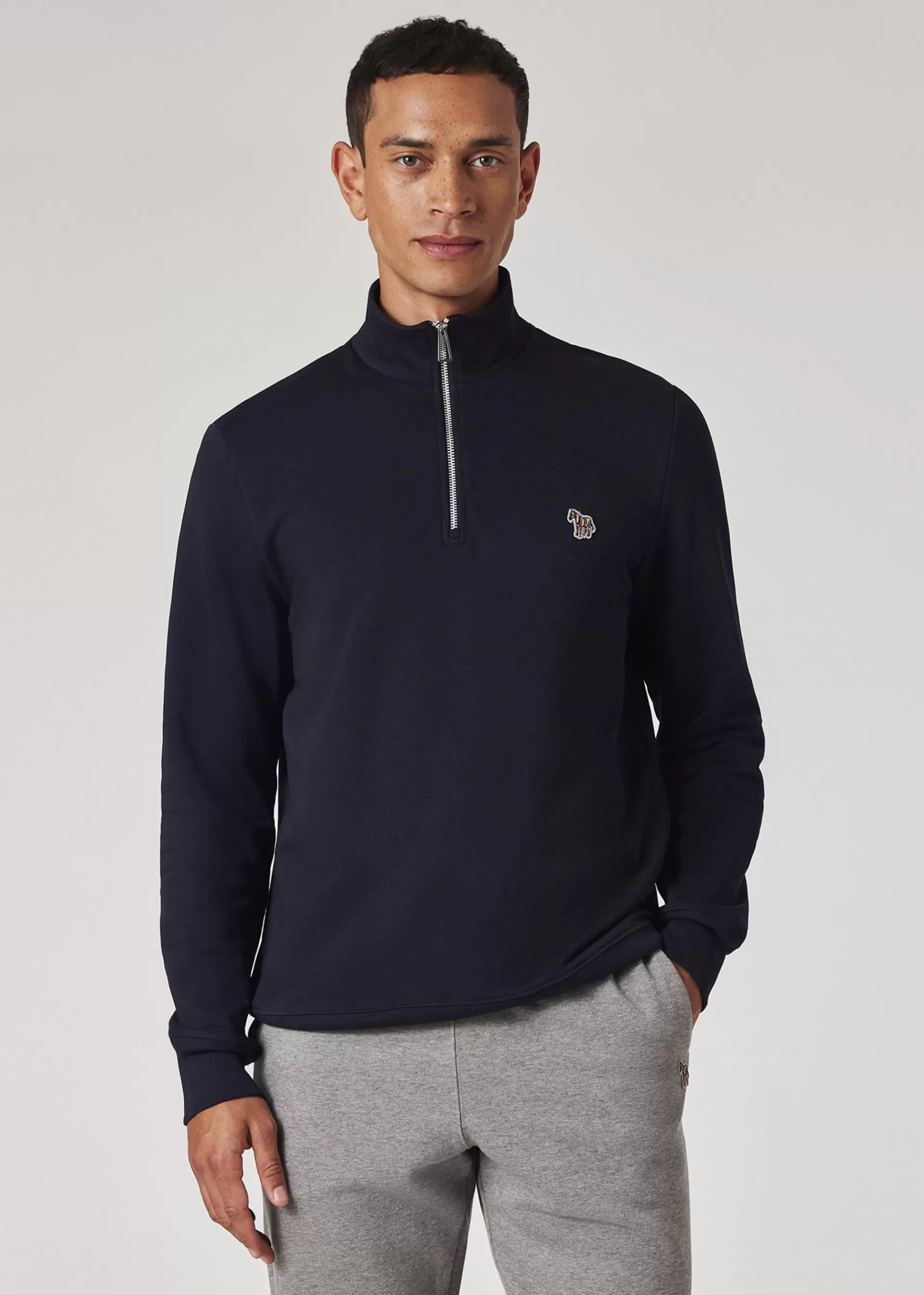 Cotton Zebra Logo Zip-Neck Sweatshirt>Paul Smith Store