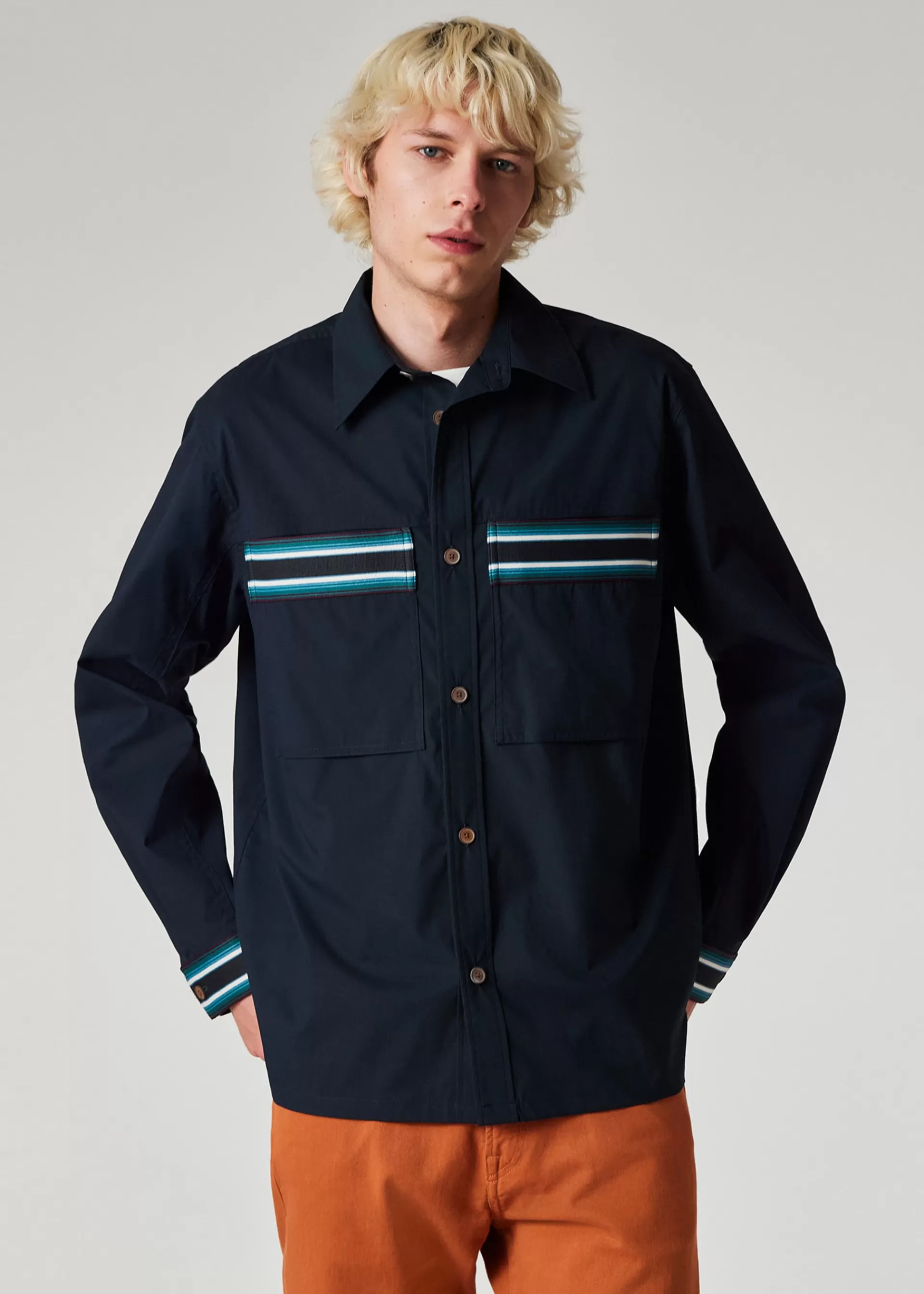 Cotton-Blend Overshirt with Stripe Tape>Paul Smith New
