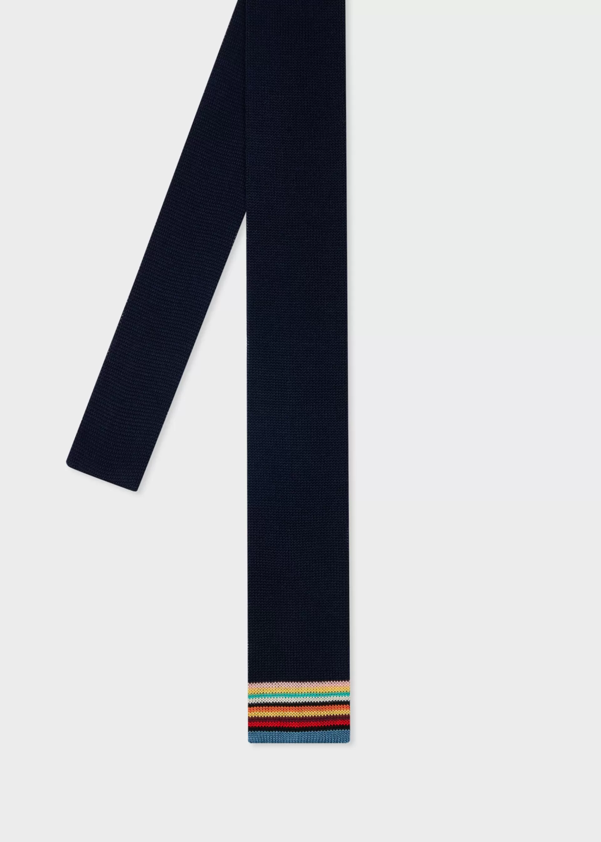 Navy Knitted Cotton Tie With 'Signature Stripe' Tip>Paul Smith Outlet