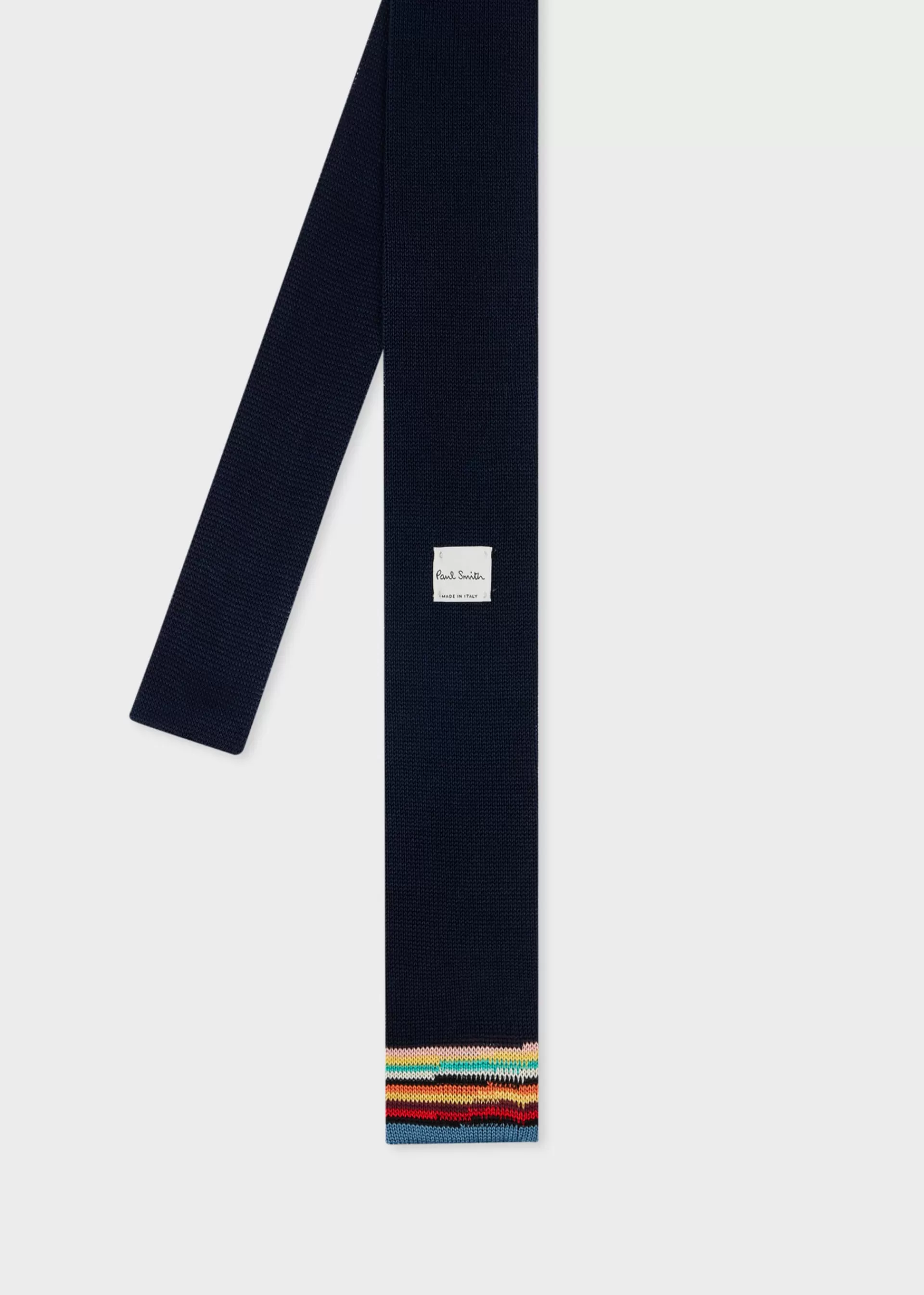Navy Knitted Cotton Tie With 'Signature Stripe' Tip>Paul Smith Outlet