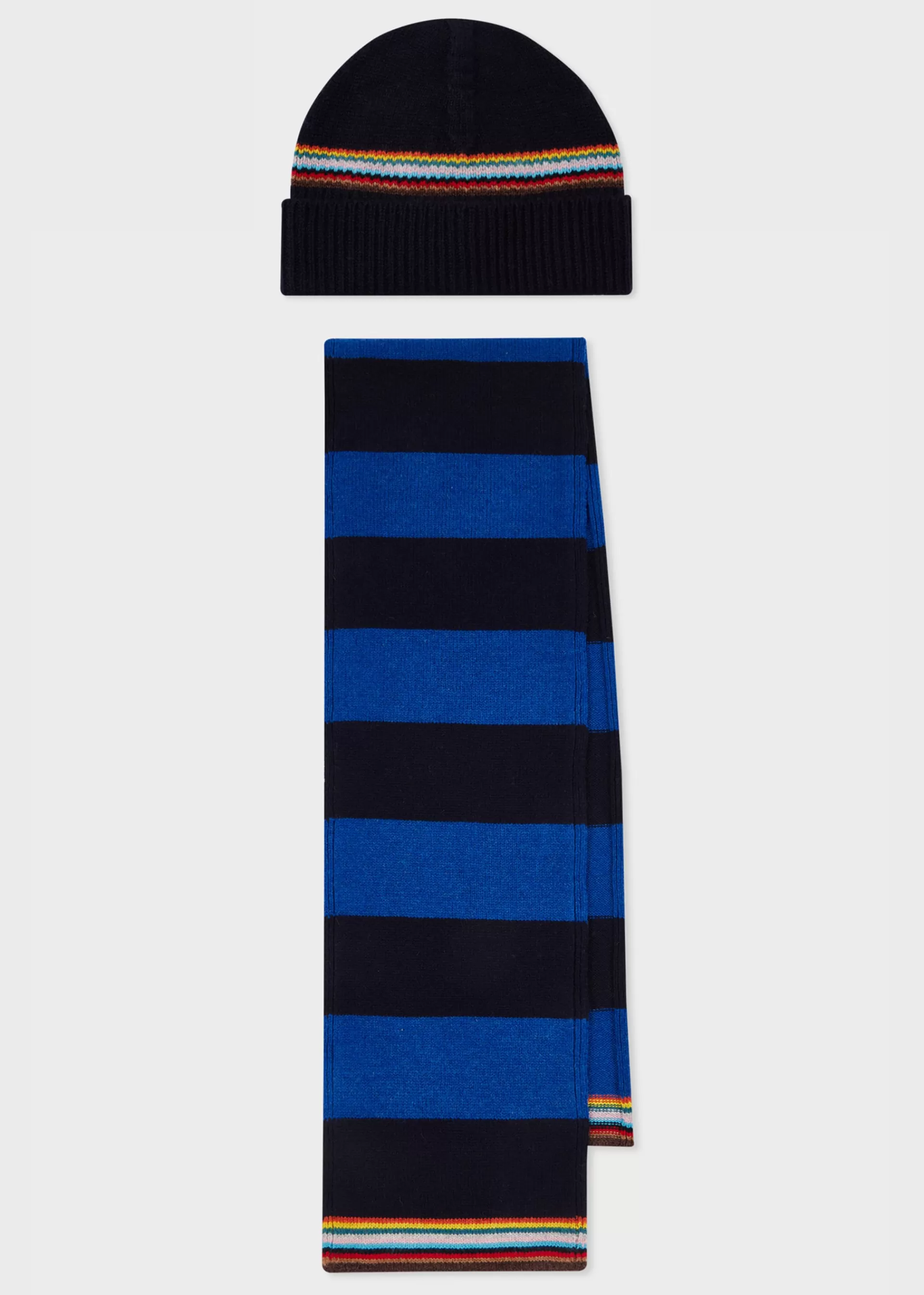 Navy 'Signature Stripe' Block Beanie & Navy and Blue Block Stripe Scarf Gift Set>Paul Smith Fashion