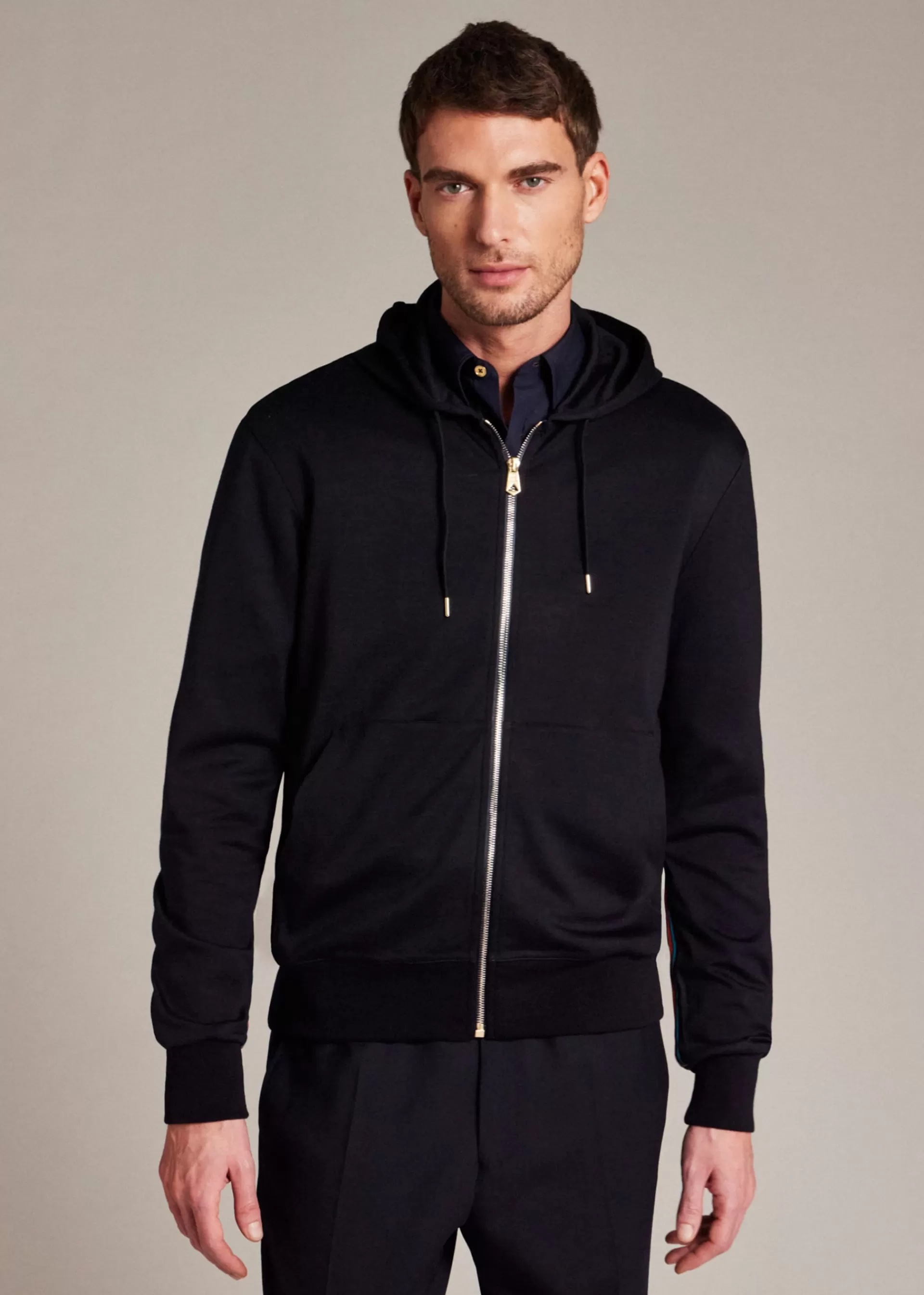 Navy Zip-Front Washable Wool 'Signature Stripe' Hoodie and Sweatpants Set>Paul Smith Fashion