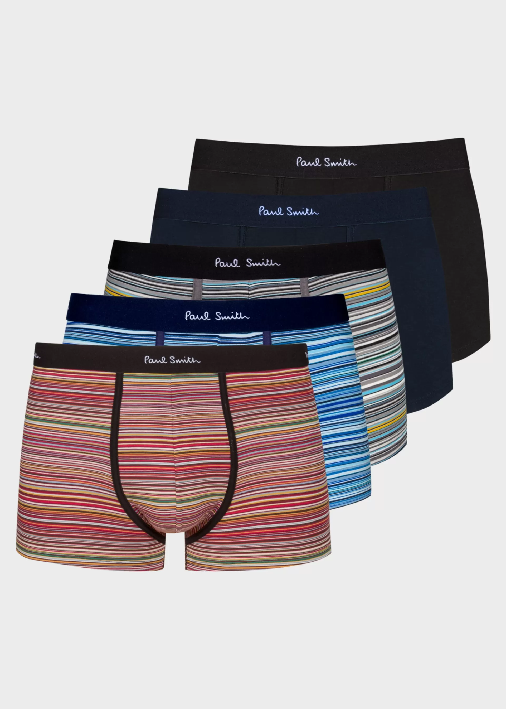 Organic Cotton 'Signature Stripe' and Plain Boxer Briefs Five Pack>Paul Smith Online