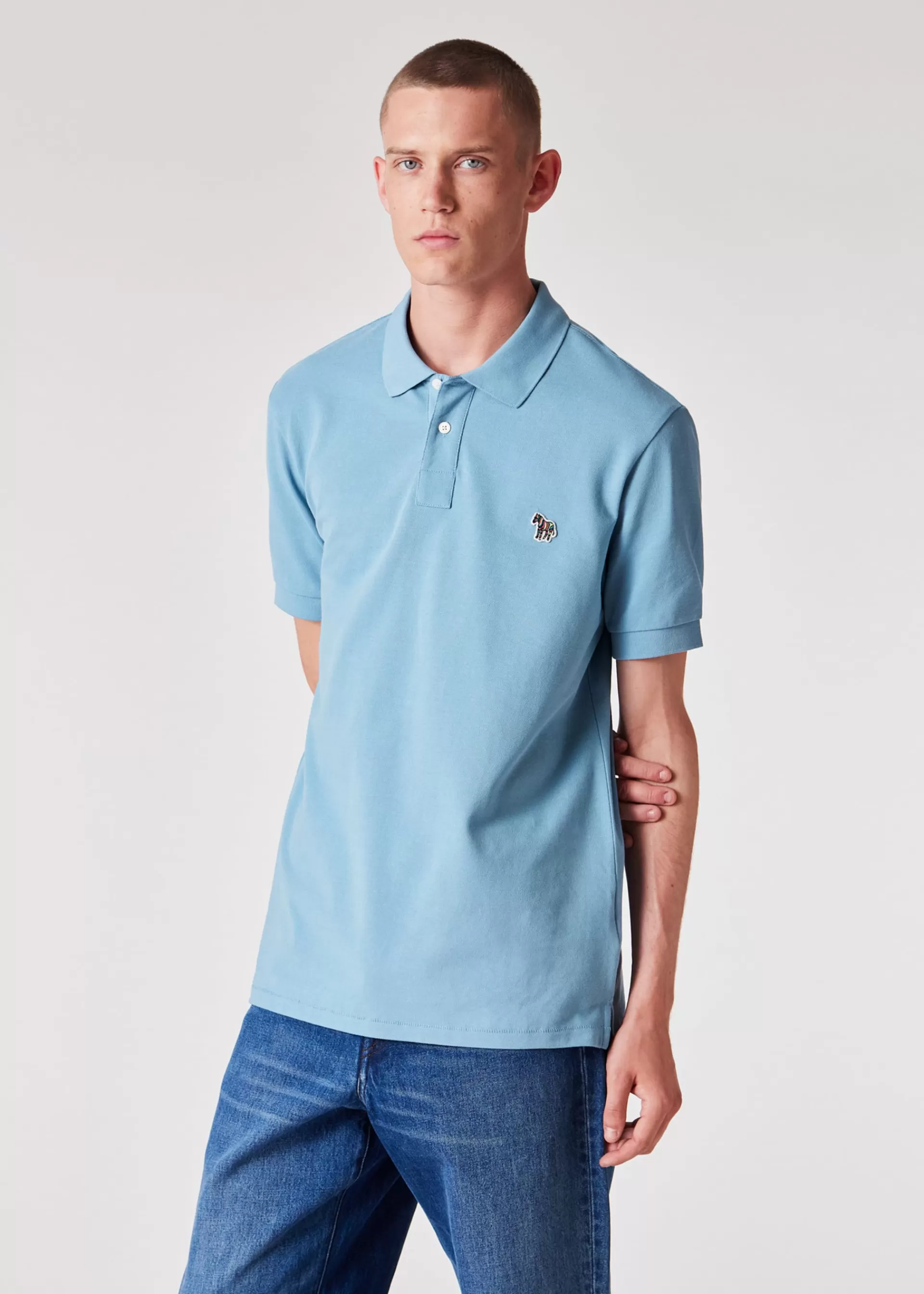 Pale Blue Organic Cotton Zebra Polo Shirt>Paul Smith Sale