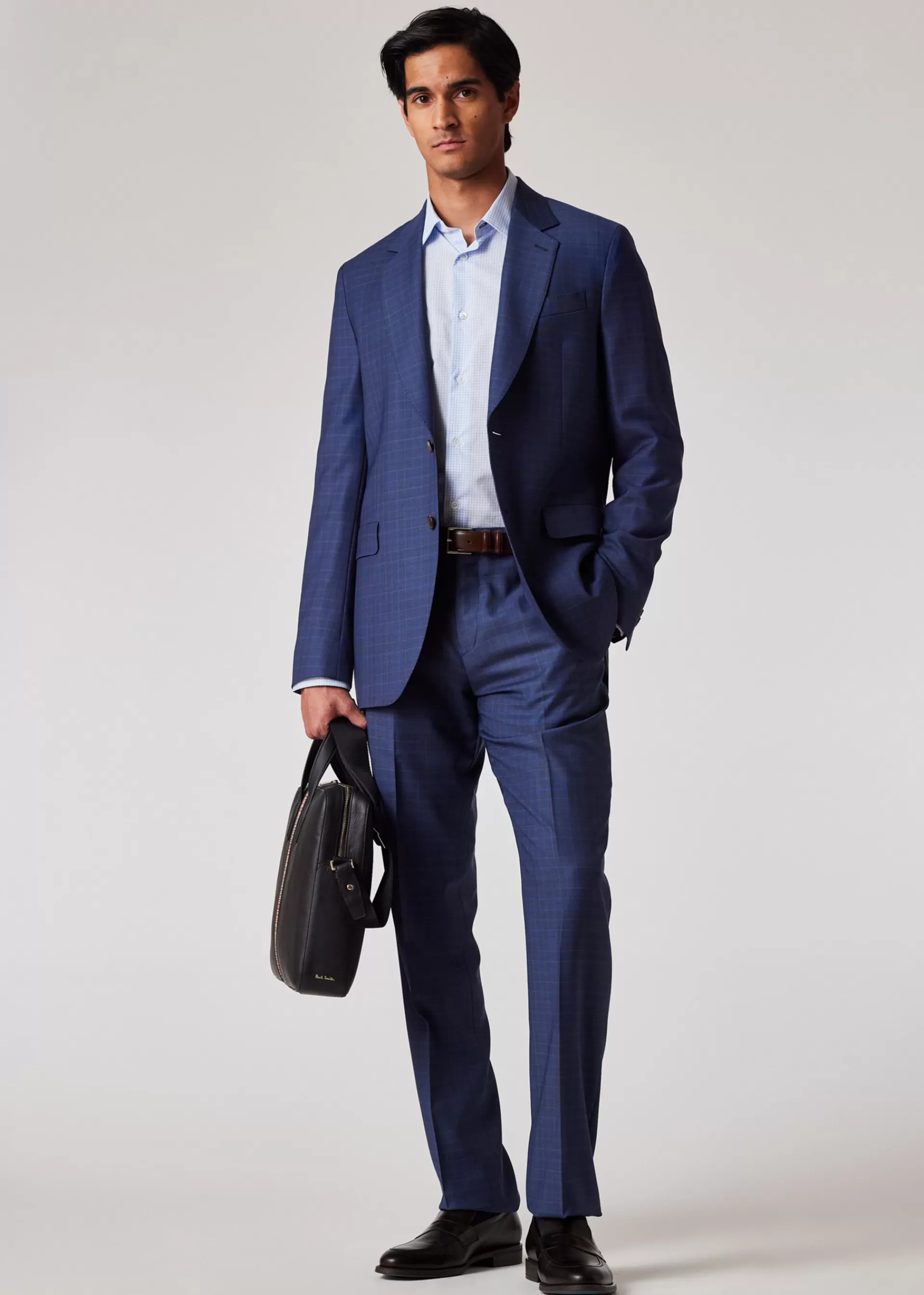 Pale Blue Tailored-Fit Gingham Cotton Shirt>Paul Smith Store