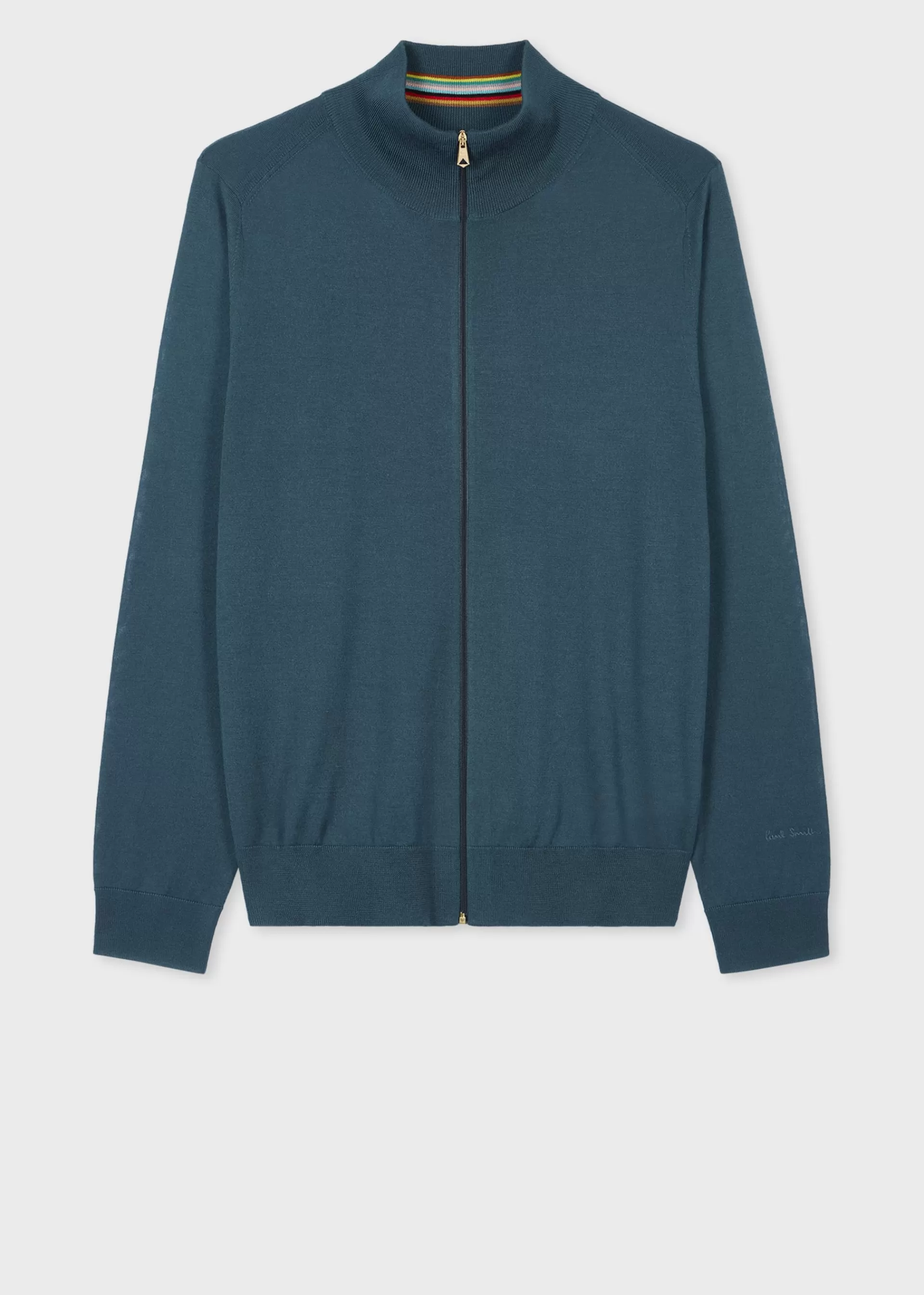 Petrol Blue Merino Wool Full-Zip Cardigan>Paul Smith Hot