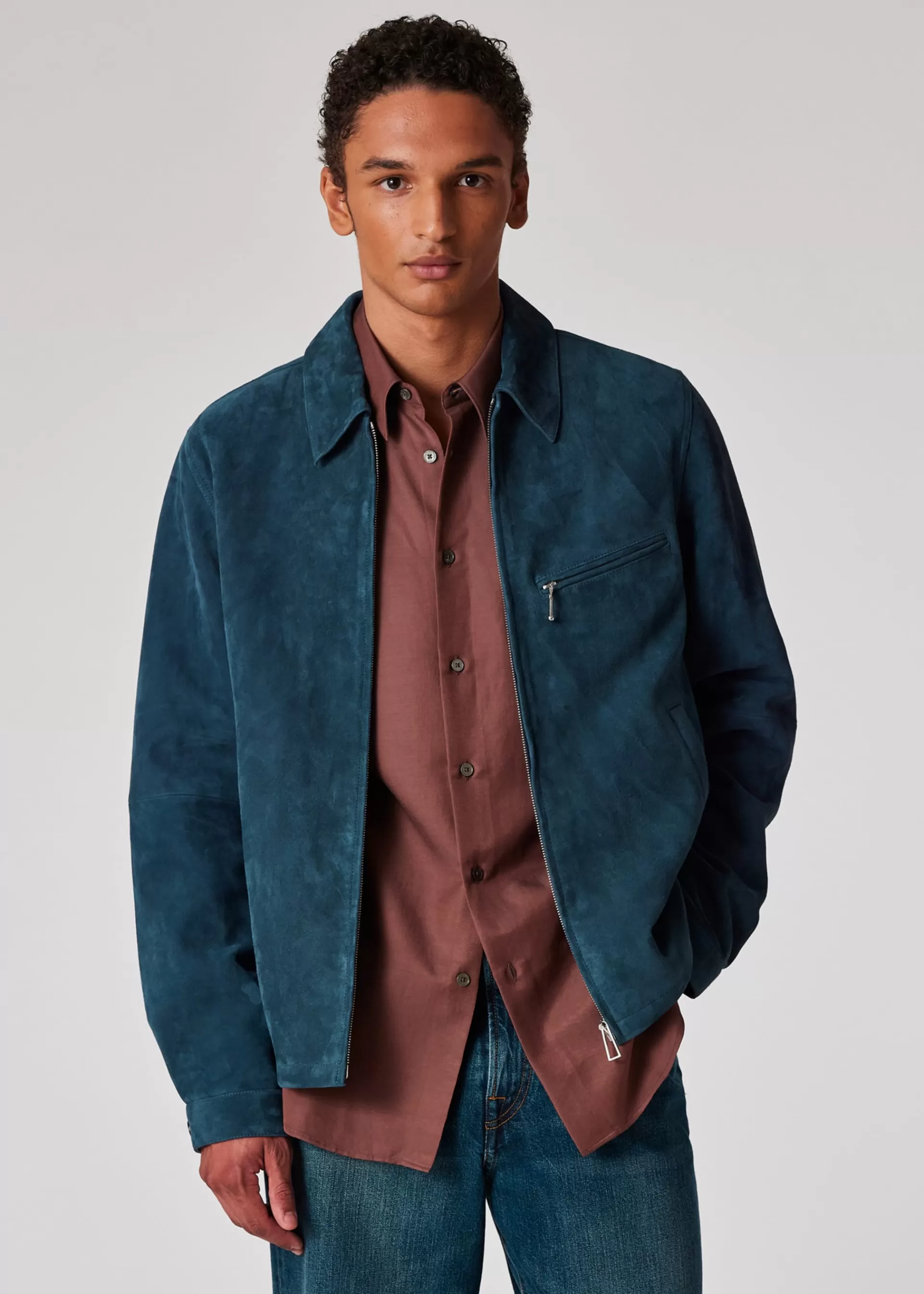 Petrol Blue Suede Jacket>Paul Smith Fashion