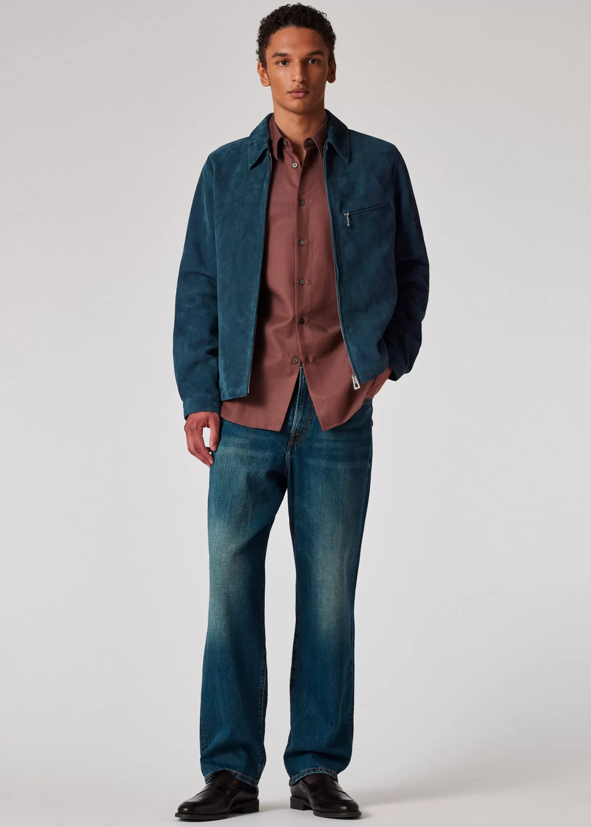 Petrol Blue Suede Jacket>Paul Smith Fashion