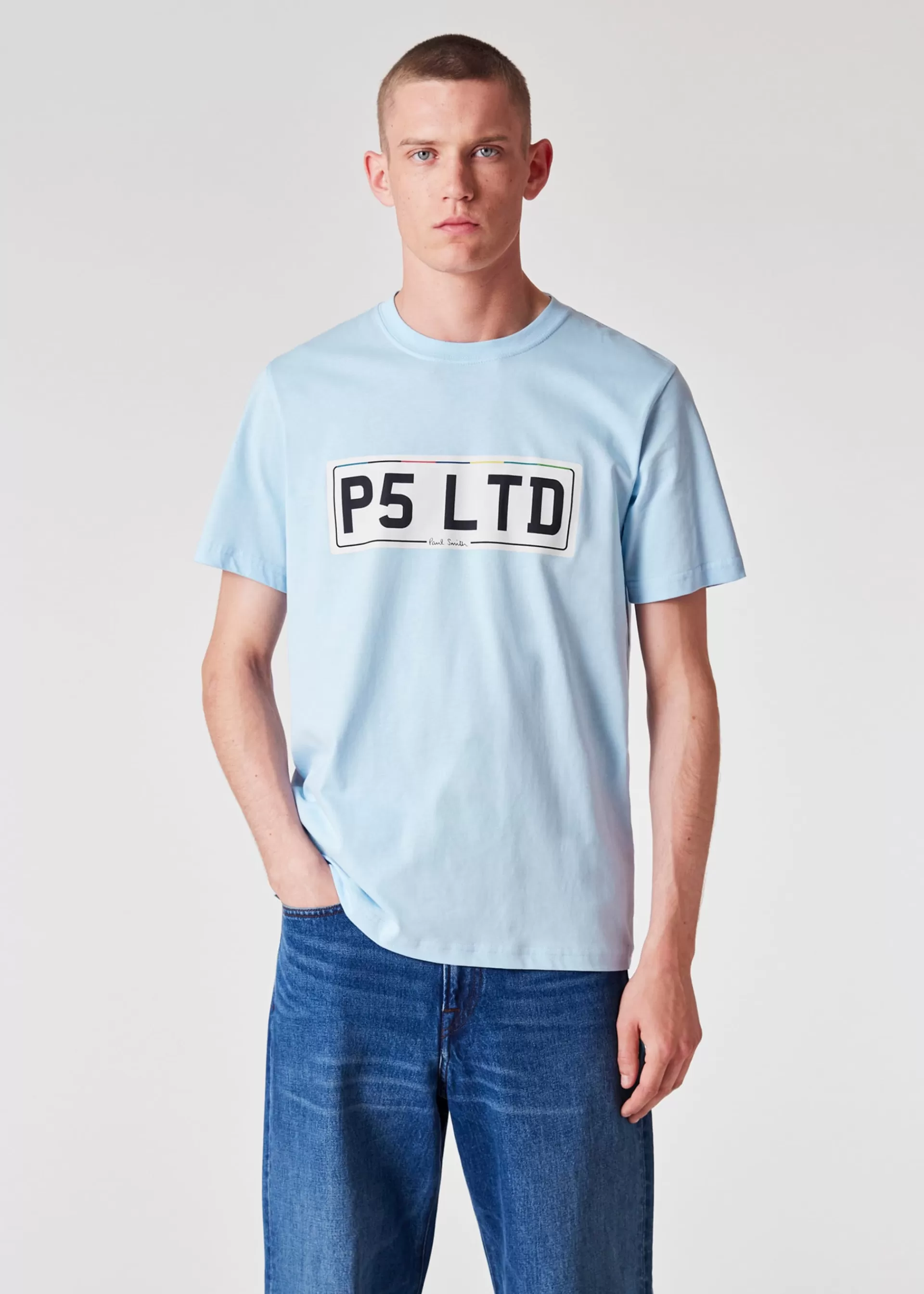 Powder Blue 'Number Plate' Print T-Shirt>Paul Smith Best