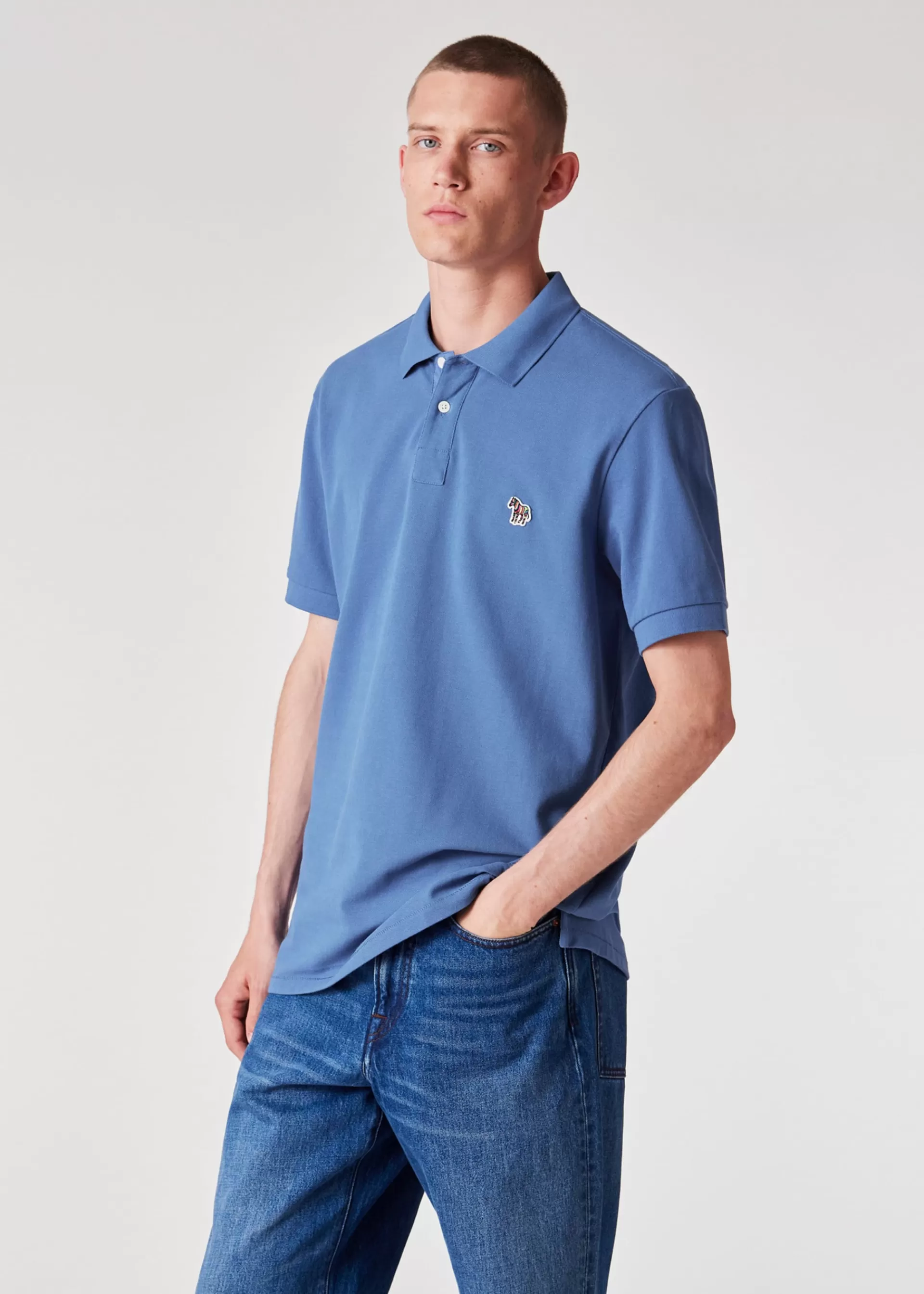 Powder Blue Organic Cotton Zebra Polo Shirt>Paul Smith Fashion