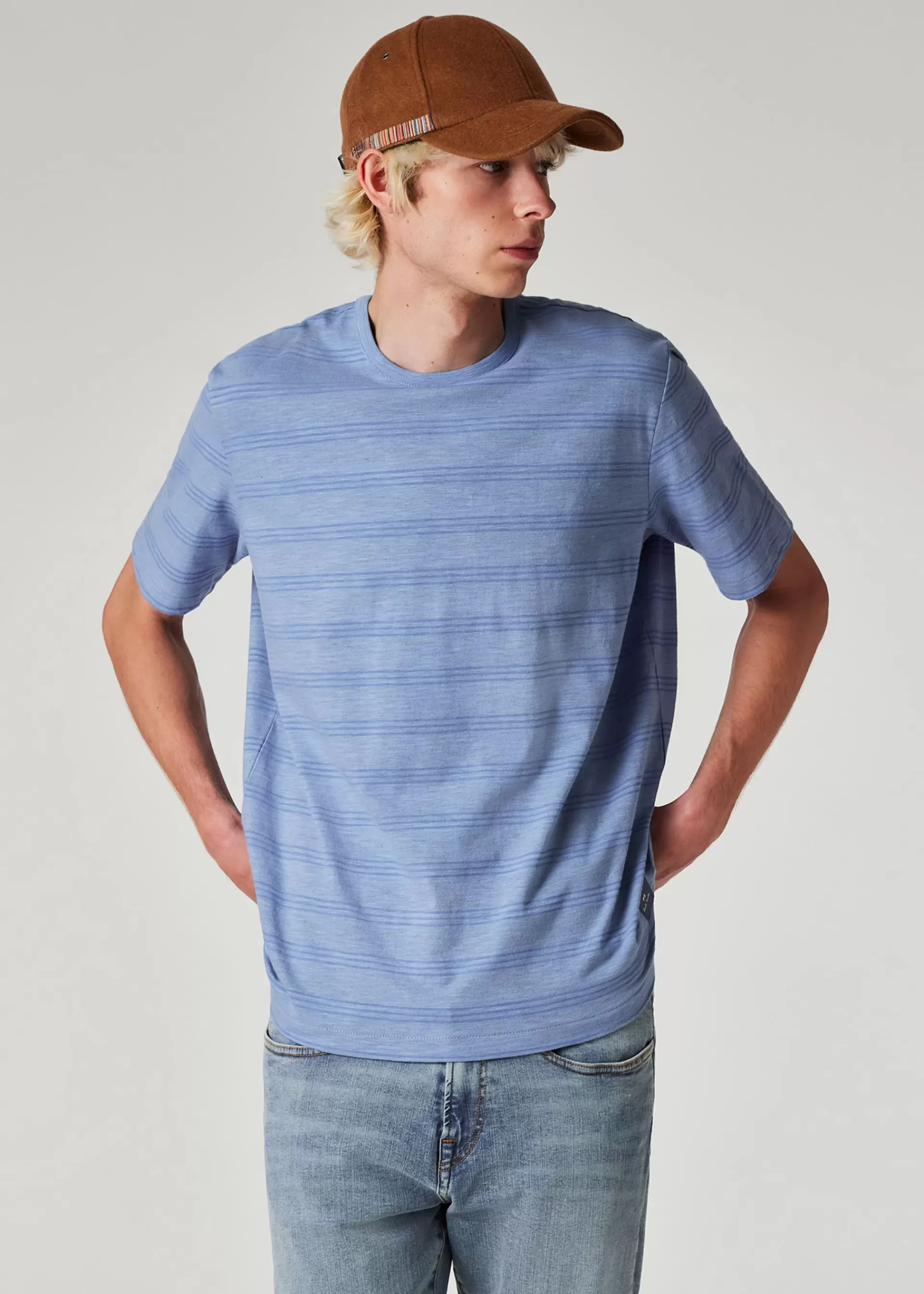 Powder Blue Stripe Marl T-Shirt>Paul Smith Fashion