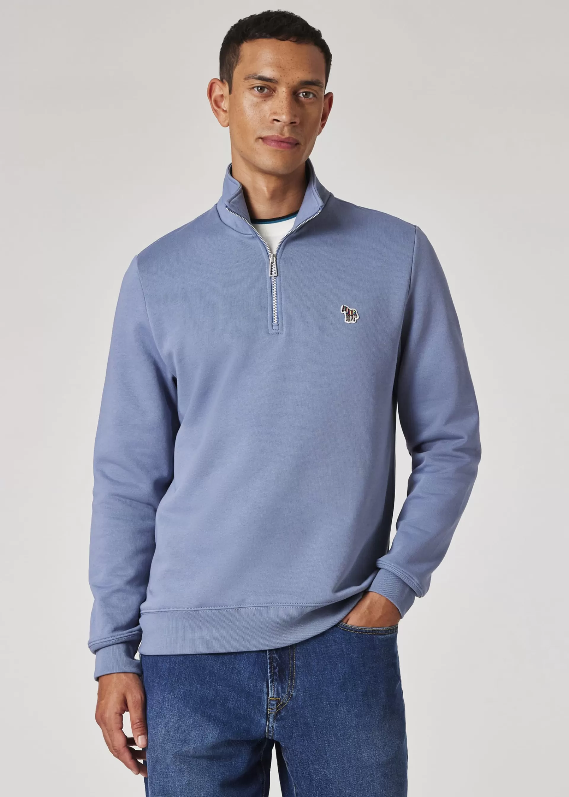 Powder Blue Zebra Logo Zip-Neck Sweatshirt>Paul Smith Best Sale