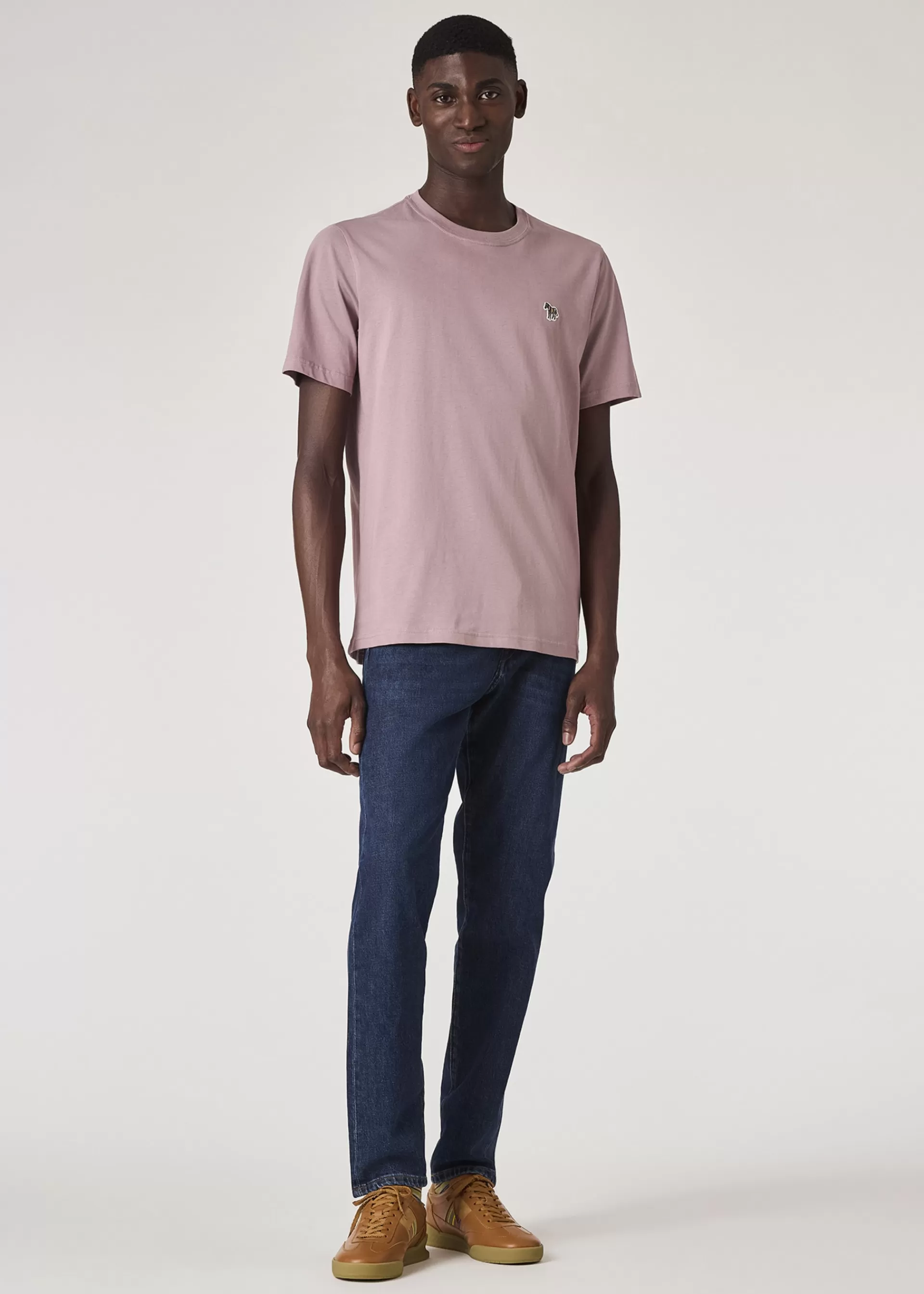 Powder Pink Organic Cotton Zebra Logo T-Shirt>Paul Smith Shop