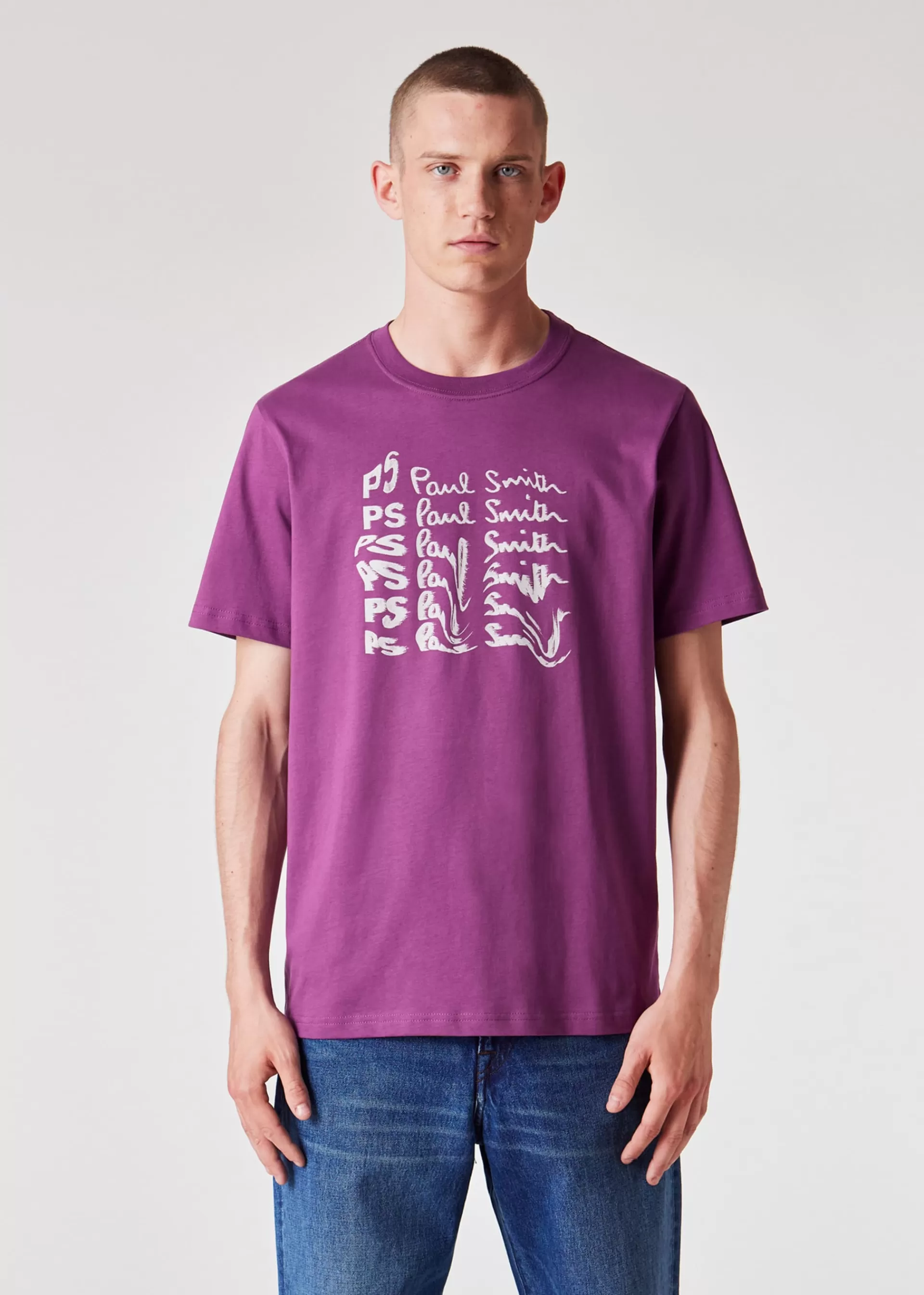 Organic-Cotton 'Waved Repeat Logo' Print T-Shirt>Paul Smith New