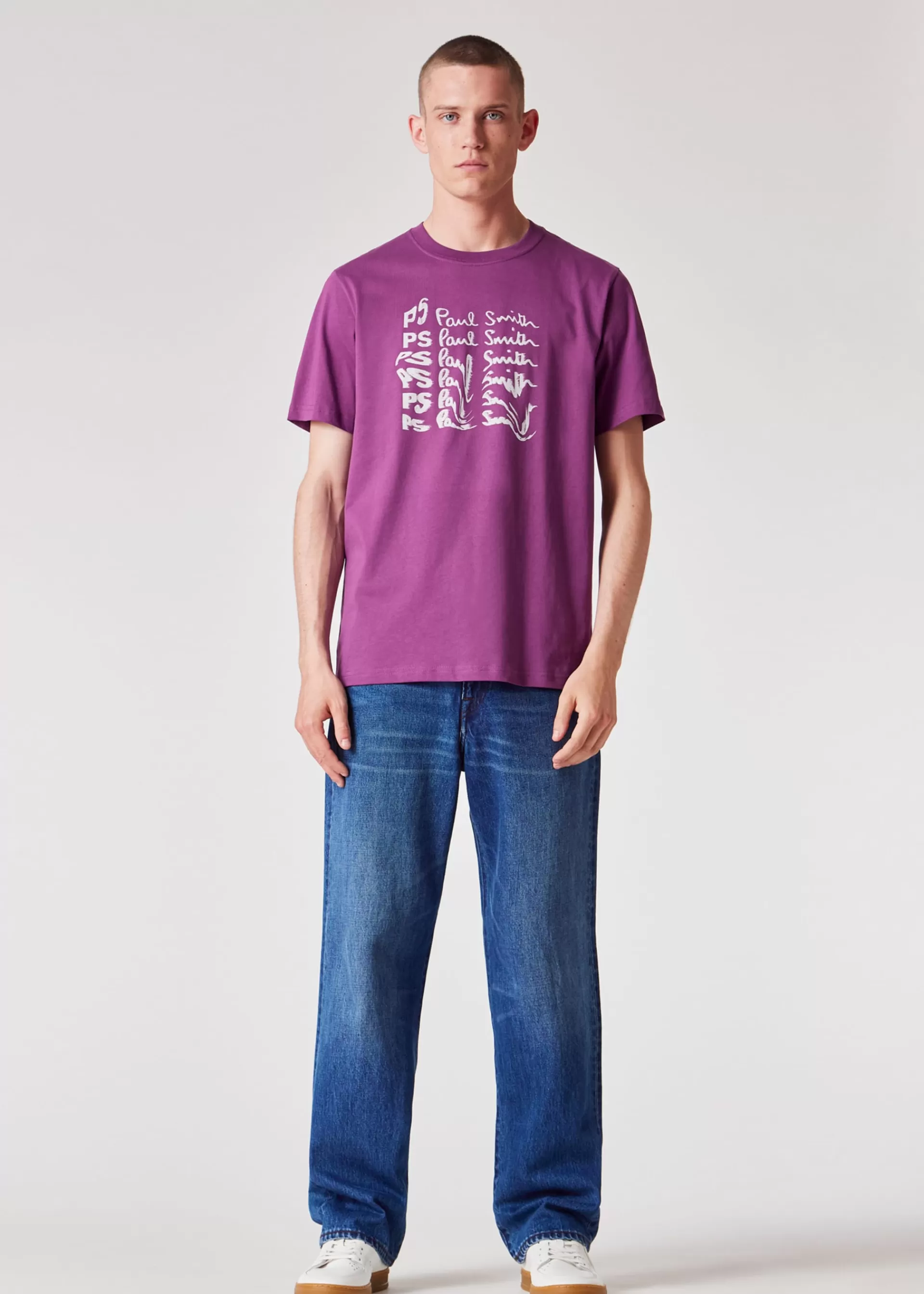 Organic-Cotton 'Waved Repeat Logo' Print T-Shirt>Paul Smith New