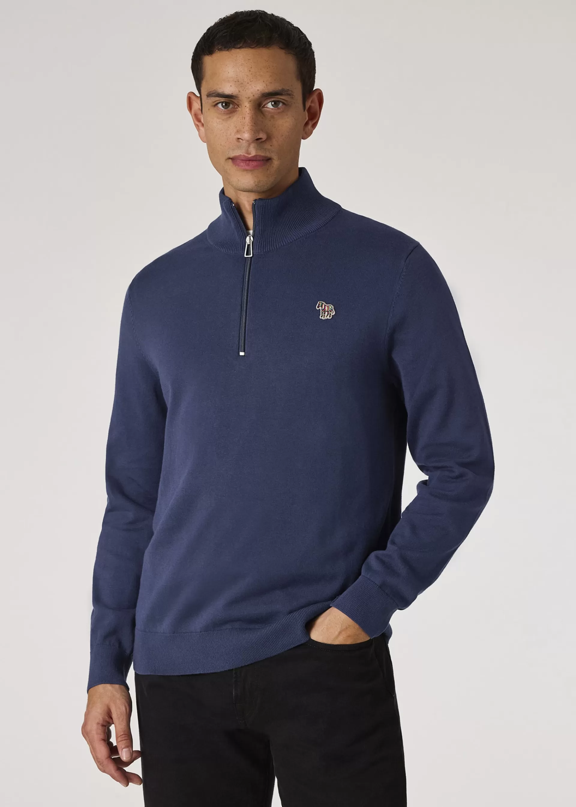 Royal Blue Organic Cotton Half Zip Zebra Logo Sweater>Paul Smith Best Sale