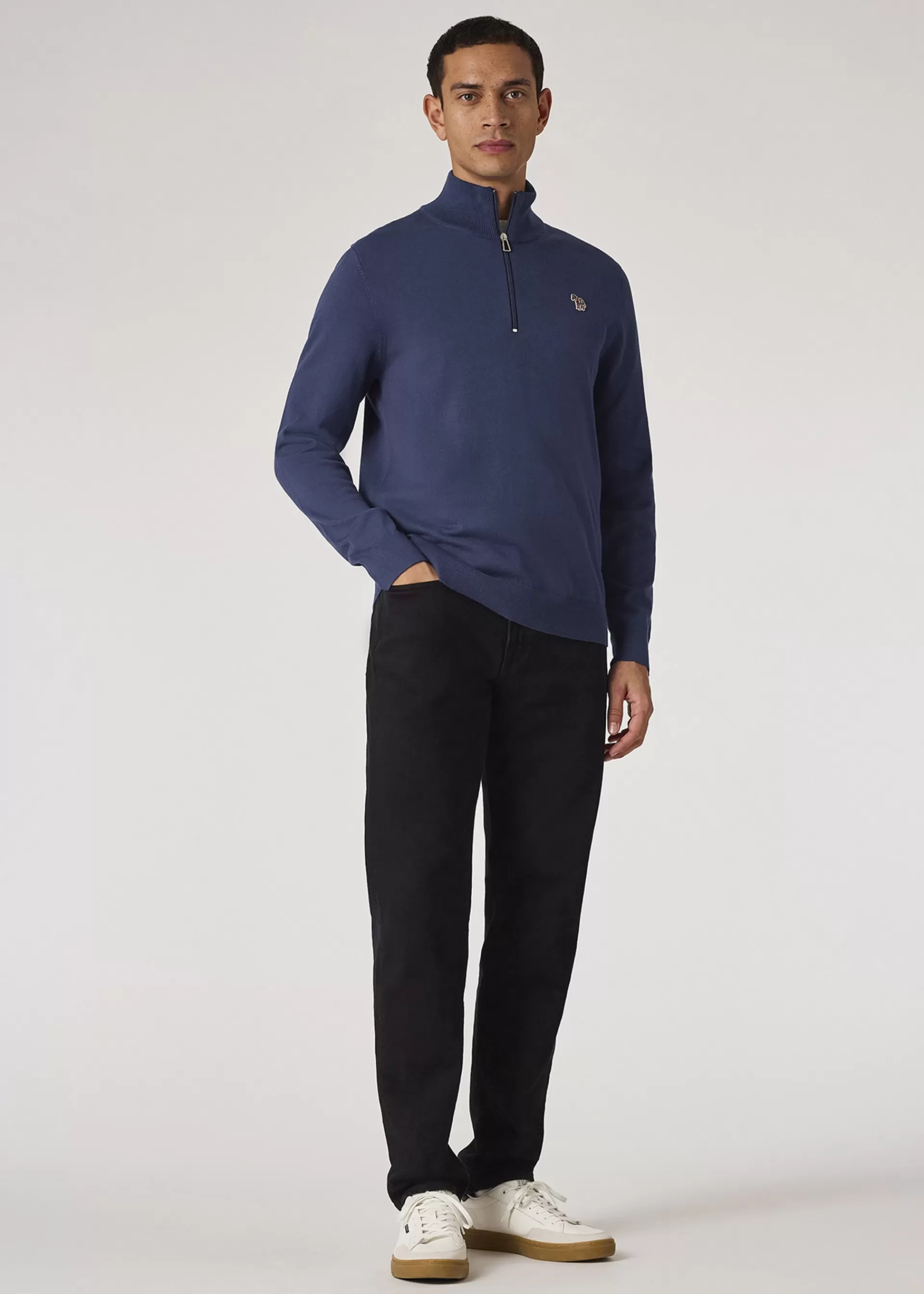 Royal Blue Organic Cotton Half Zip Zebra Logo Sweater>Paul Smith Best Sale
