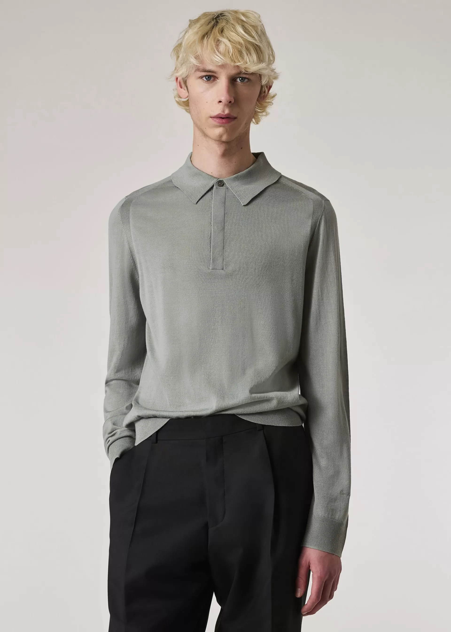 Green Merino Wool Long-Sleeve Polo Shirt>Paul Smith Sale