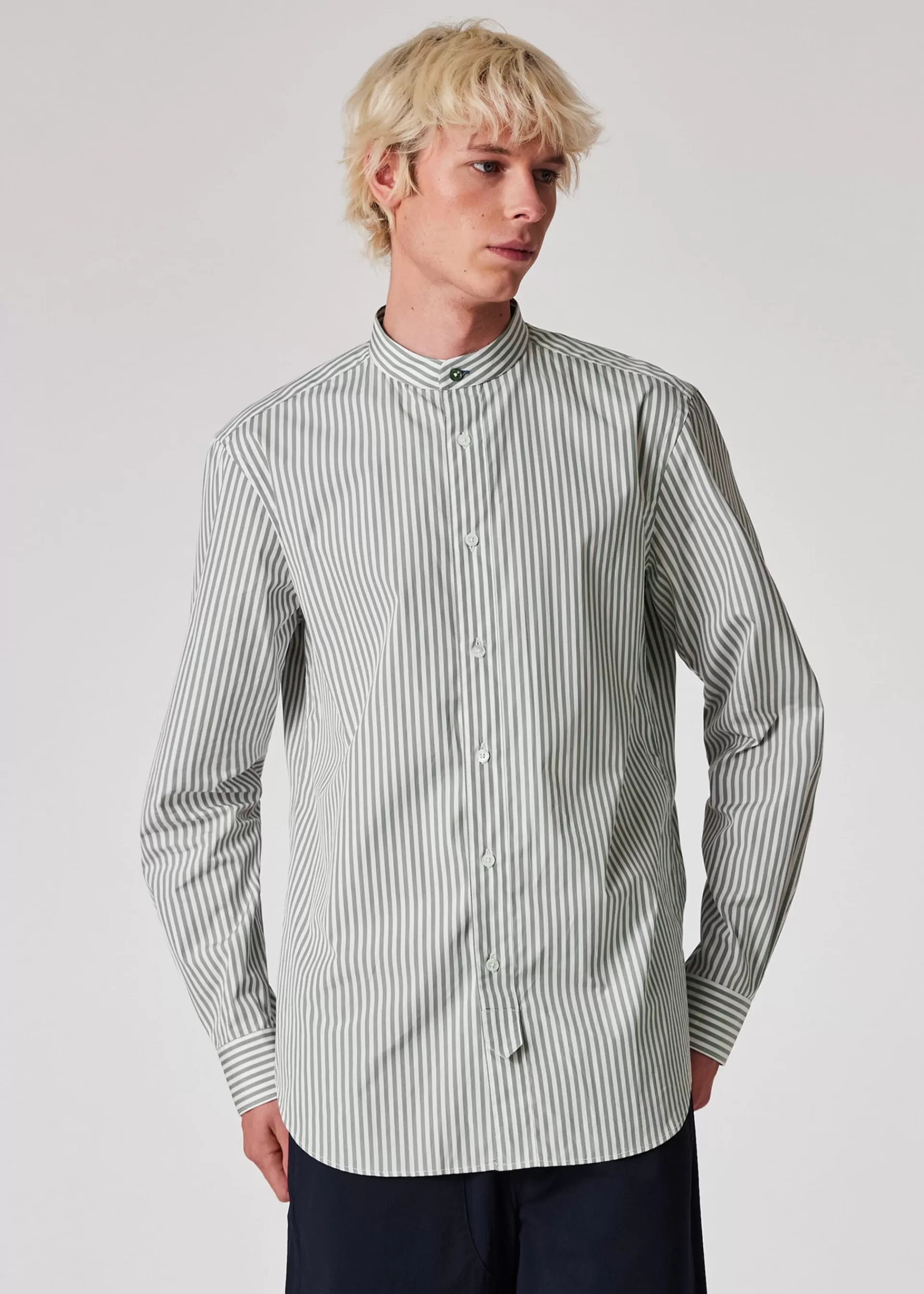 Sage Green Stripe Stand-Collar Shirt>Paul Smith Hot