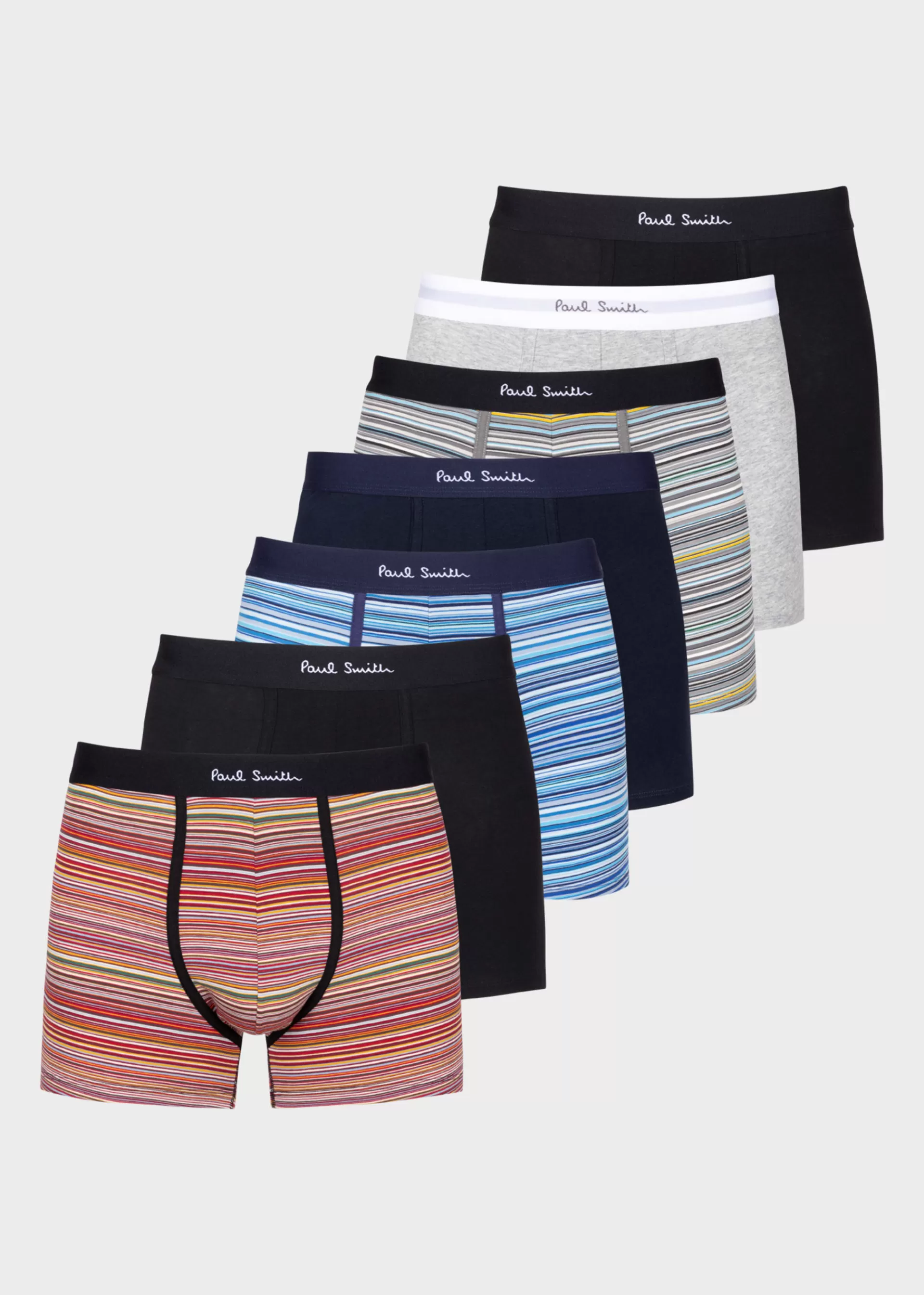 Signature Stripe' and Plain Long Boxer Briefs Seven Pack>Paul Smith Best