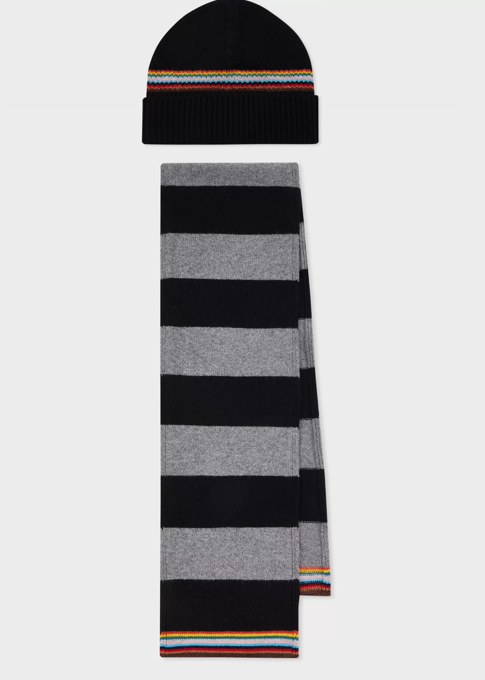 Signature Stripe' Black Block Beanie & Black and Grey Block Stripe Scarf Gift Set>Paul Smith Clearance
