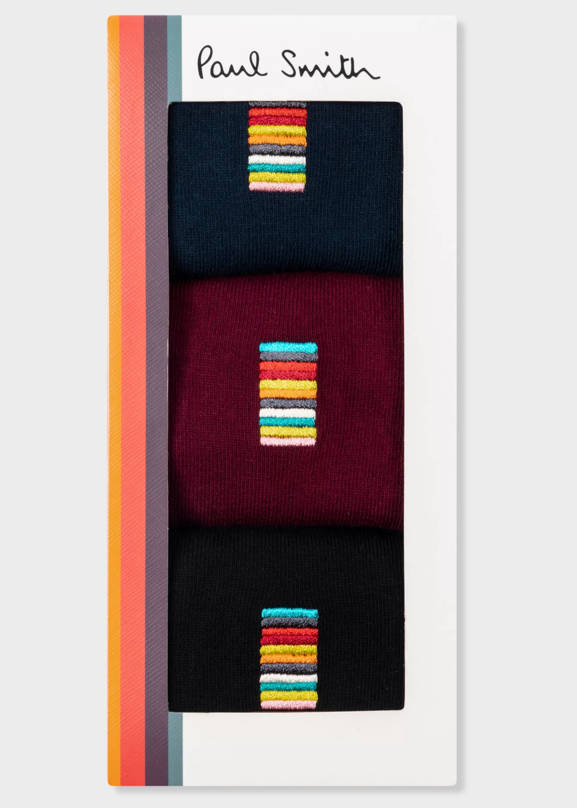 Signature Stripe Embroidery Plain Socks Three Pack>Paul Smith Cheap