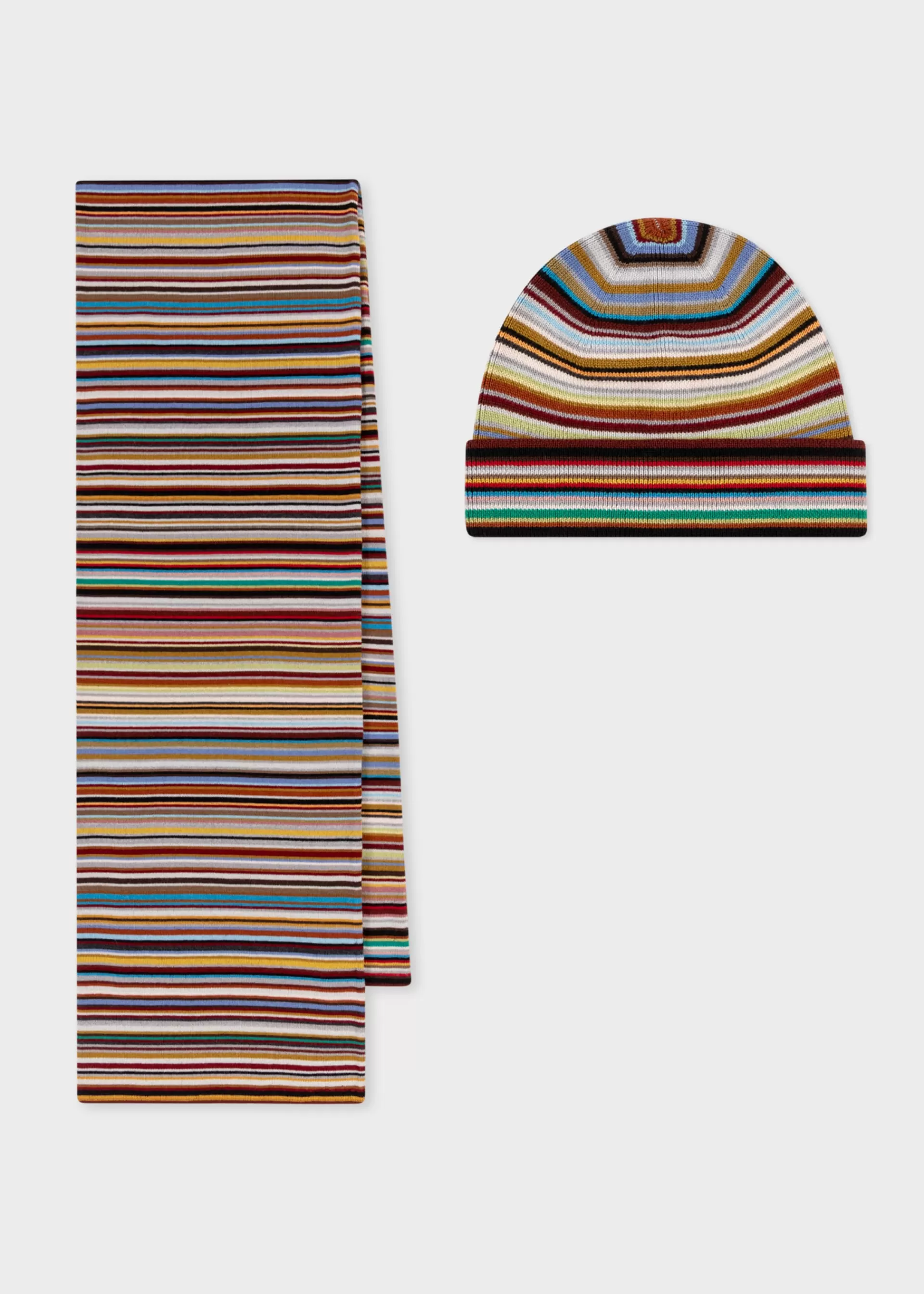 Signature Stripe' Merino Wool Beanie Hat & Scarf Gift Set>Paul Smith Store